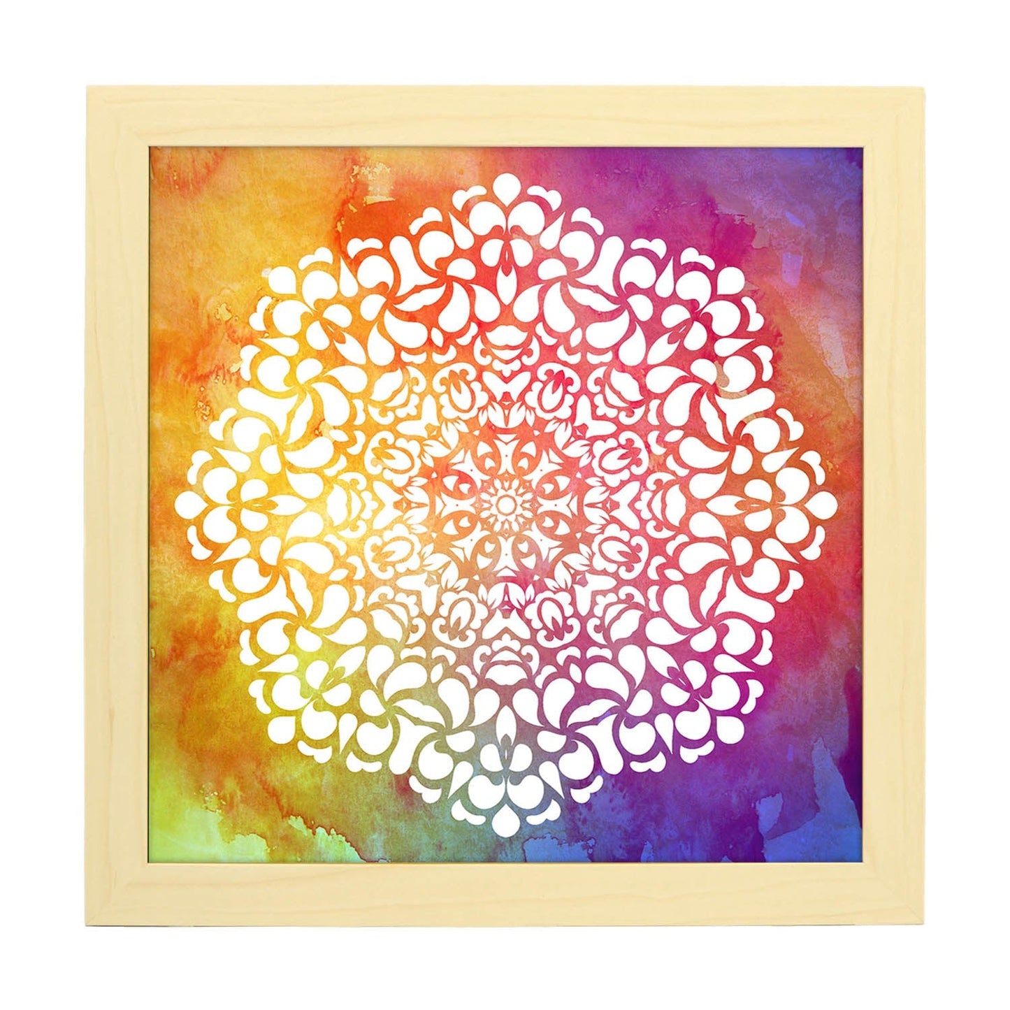 Poster cuadrado con dibujos de mandalas. Lámina mandala místico, ilustrada con mandalas coloridos y complejos.-Artwork-Nacnic-20x20 cm-Marco Madera clara-Nacnic Estudio SL