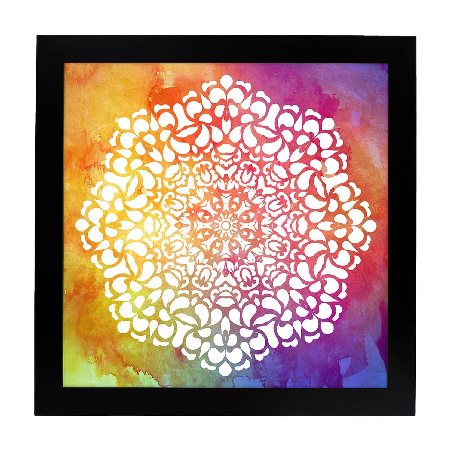 Poster cuadrado con dibujos de mandalas. Lámina mandala místico, ilustrada con mandalas coloridos y complejos.-Artwork-Nacnic-20x20 cm-Marco Negro-Nacnic Estudio SL