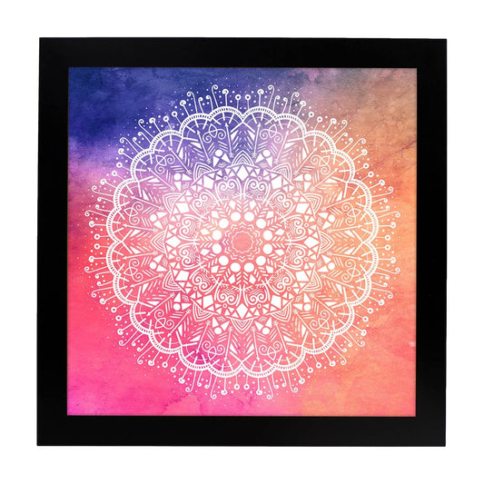 Poster cuadrado con dibujos de mandalas. Lámina Mandala rosa dignidad y orgullo, ilustrada con mandalas coloridos y complejos.-Artwork-Nacnic-20x20 cm-Marco Negro-Nacnic Estudio SL