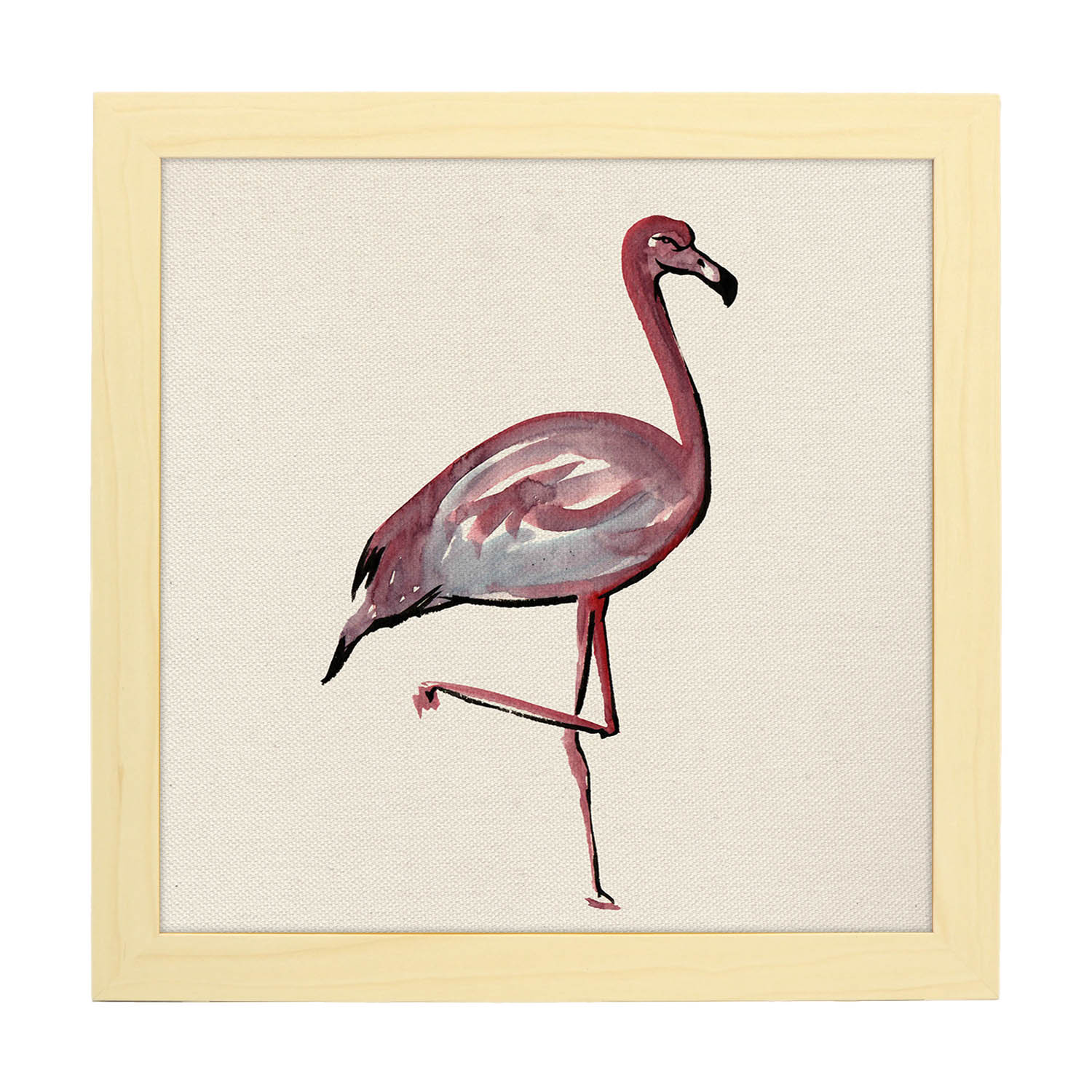 Poster cuadrado con dibujos de pájaros. Lámina Baila conmigo, ilustrada con dibujos de pajaros y periquitos.-Artwork-Nacnic-20x20 cm-Marco Madera clara-Nacnic Estudio SL