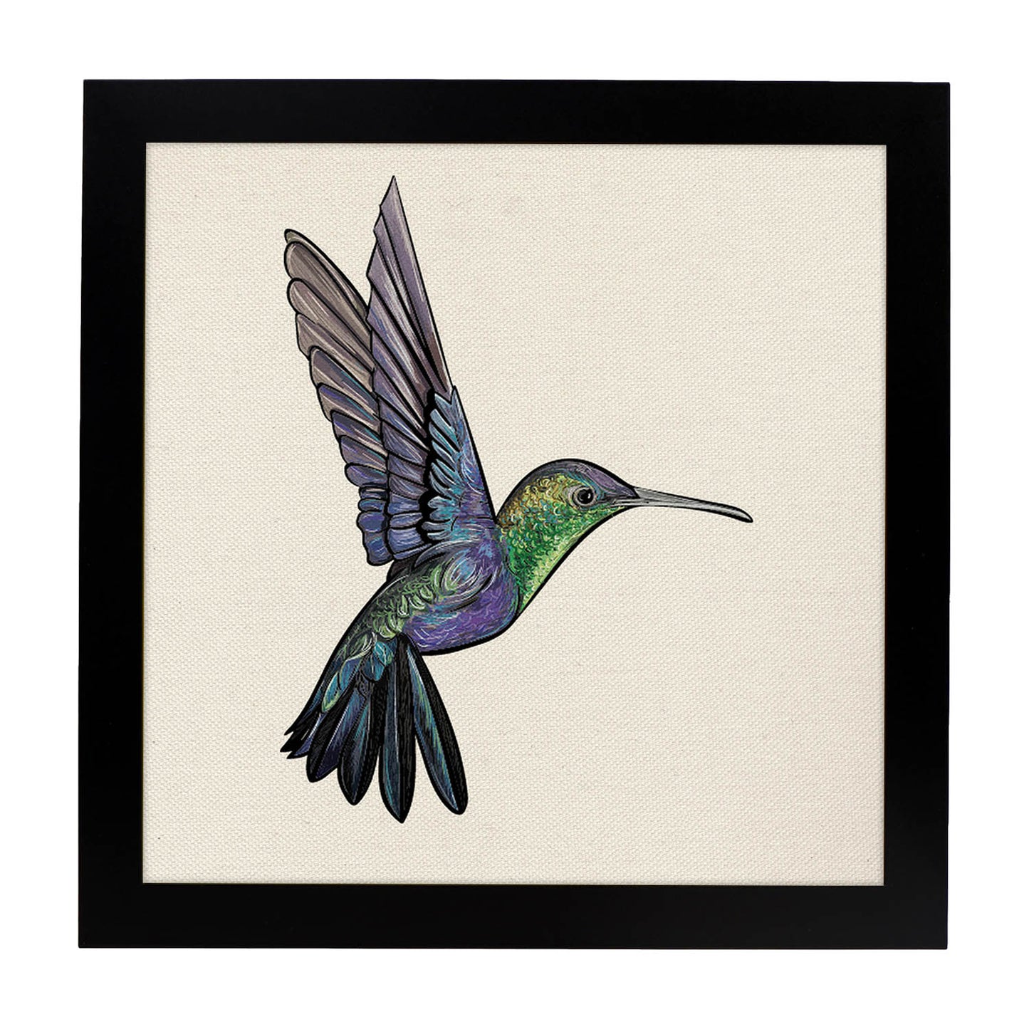 Poster cuadrado con dibujos de pájaros. Lámina Colibrí, ilustrada con dibujos de pajaros y periquitos.-Artwork-Nacnic-20x20 cm-Marco Negro-Nacnic Estudio SL