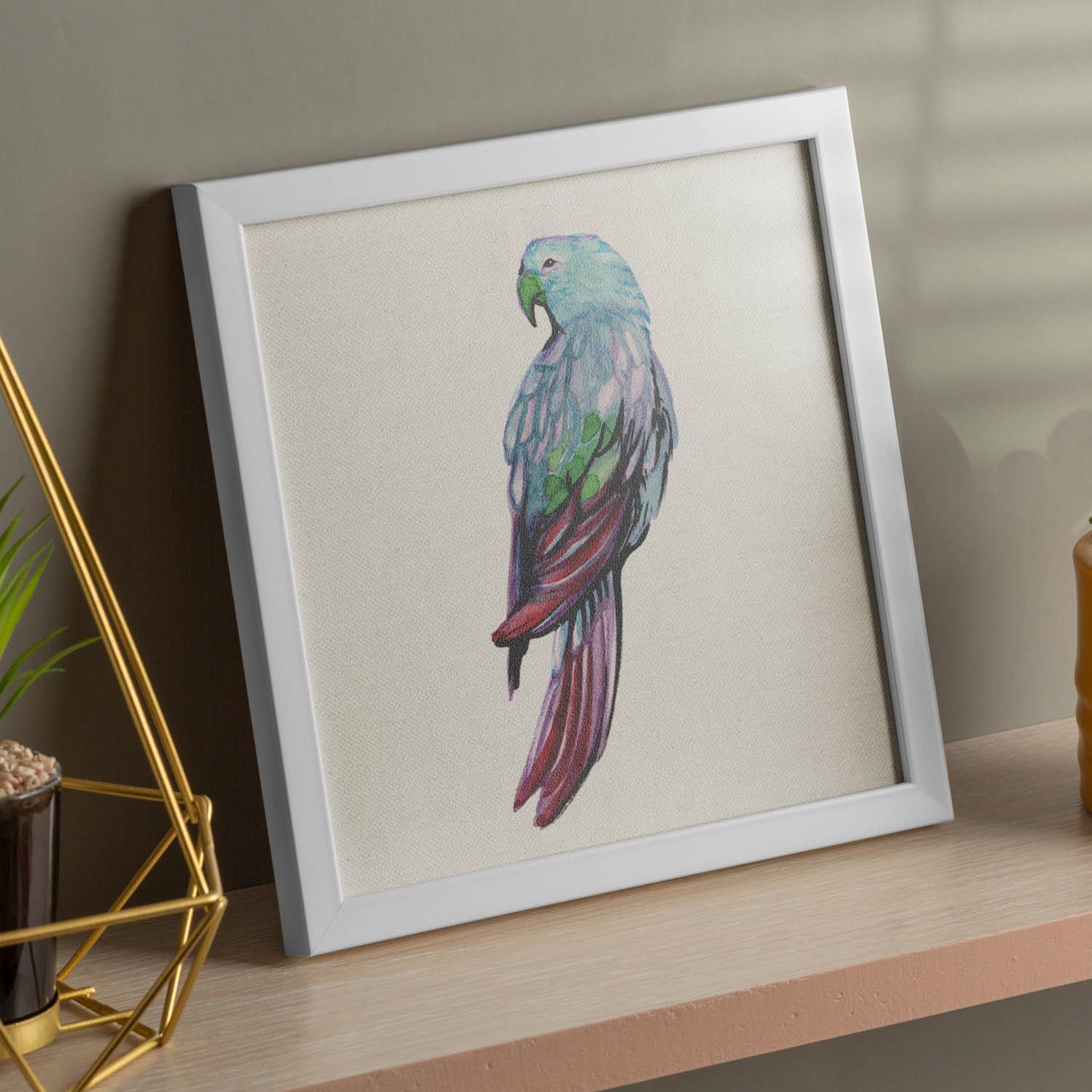 Poster cuadrado con dibujos de pájaros. Lámina Lorito azul, ilustrada con dibujos de pajaros y periquitos.-Artwork-Nacnic-Nacnic Estudio SL