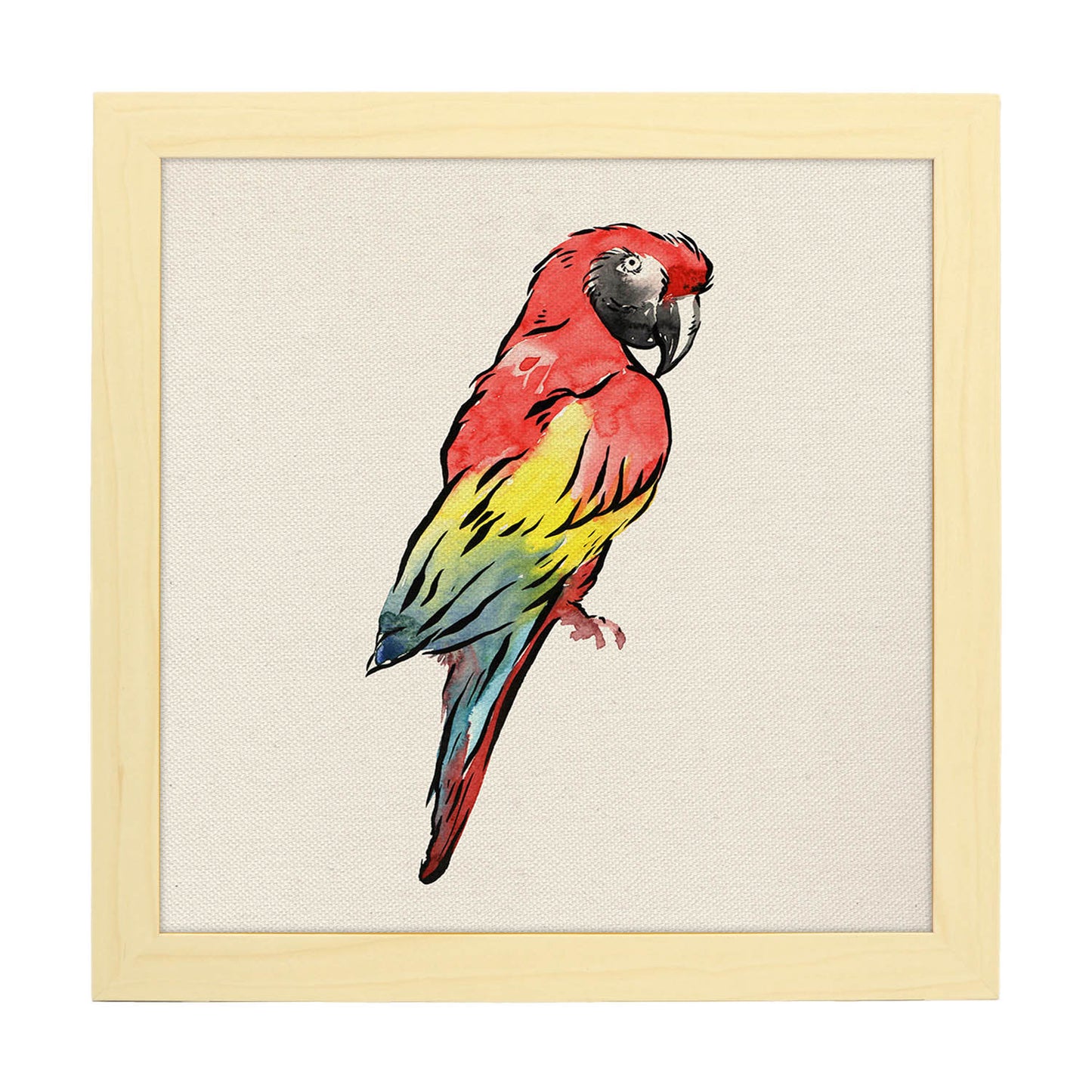 Poster cuadrado con dibujos de pájaros. Lámina Lorito que me dices, ilustrada con dibujos de pajaros y periquitos.-Artwork-Nacnic-20x20 cm-Marco Madera clara-Nacnic Estudio SL
