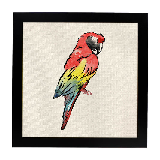 Poster cuadrado con dibujos de pájaros. Lámina Lorito que me dices, ilustrada con dibujos de pajaros y periquitos.-Artwork-Nacnic-20x20 cm-Marco Negro-Nacnic Estudio SL