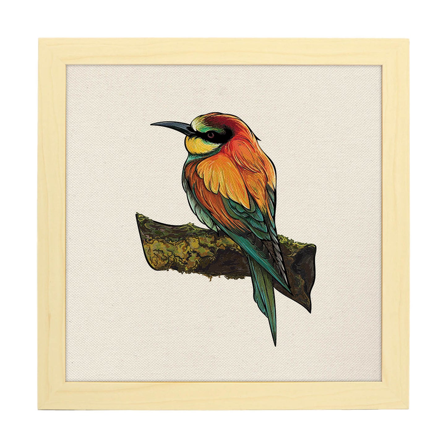 Poster cuadrado con dibujos de pájaros. Lámina Pajarito en reposo, ilustrada con dibujos de pajaros y periquitos.-Artwork-Nacnic-25x25 cm-Marco Madera clara-Nacnic Estudio SL