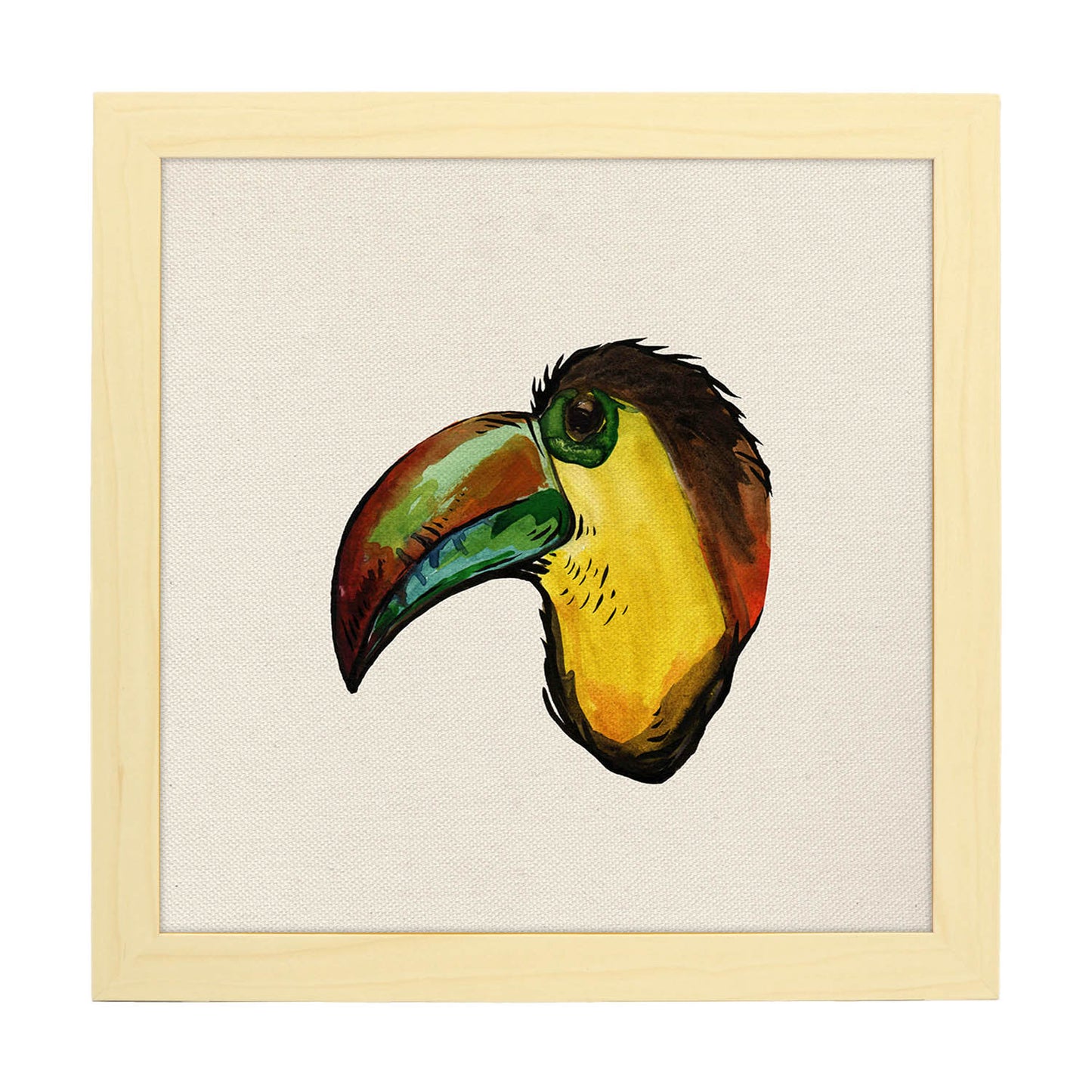 Poster cuadrado con dibujos de pájaros. Lámina Shelpie, ilustrada con dibujos de pajaros y periquitos.-Artwork-Nacnic-25x25 cm-Marco Madera clara-Nacnic Estudio SL