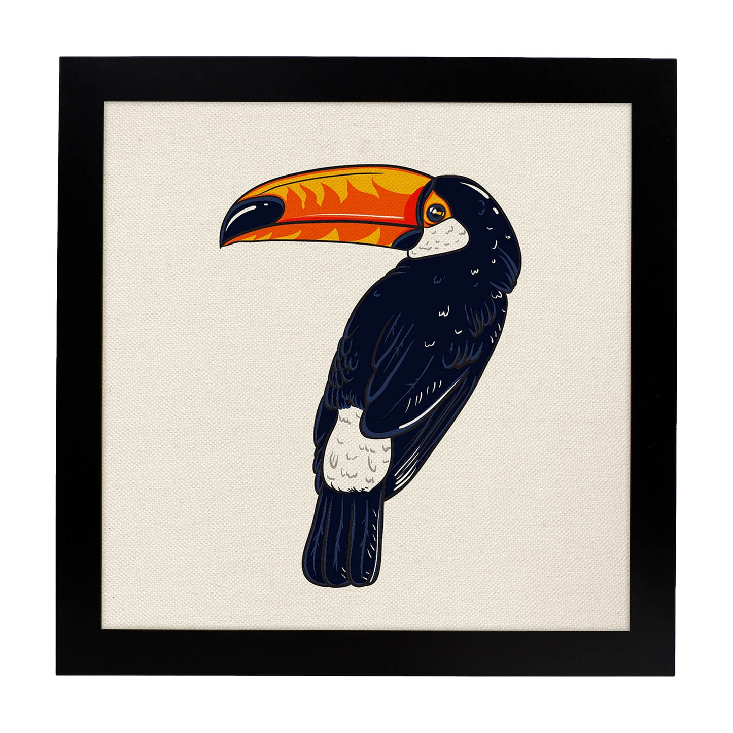 Poster cuadrado con dibujos de pájaros. Lámina Tucán inquieto, ilustrada con dibujos de pajaros y periquitos.-Artwork-Nacnic-25x25 cm-Marco Negro-Nacnic Estudio SL