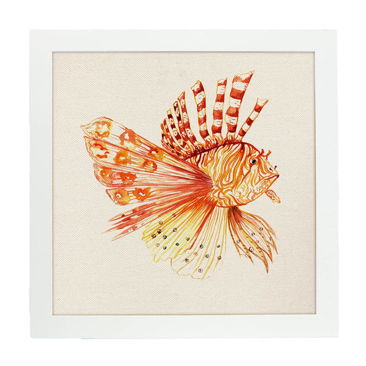 Poster cuadrado con dibujos de peces. Lámina Diversión en naranja, ilustrada con dibujos de peces y animales del mar.-Artwork-Nacnic-20x20 cm-Marco Blanco-Nacnic Estudio SL