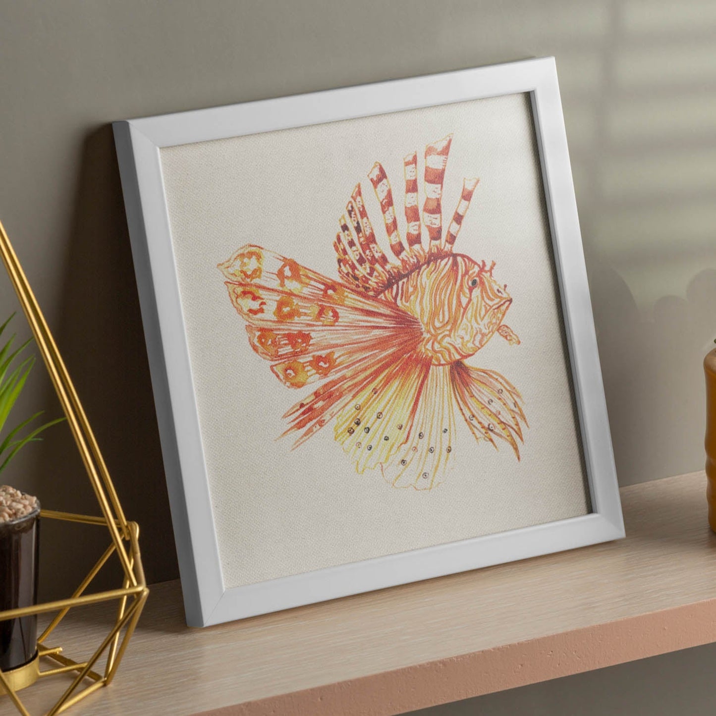 Poster cuadrado con dibujos de peces. Lámina Diversión en naranja, ilustrada con dibujos de peces y animales del mar.-Artwork-Nacnic-Nacnic Estudio SL