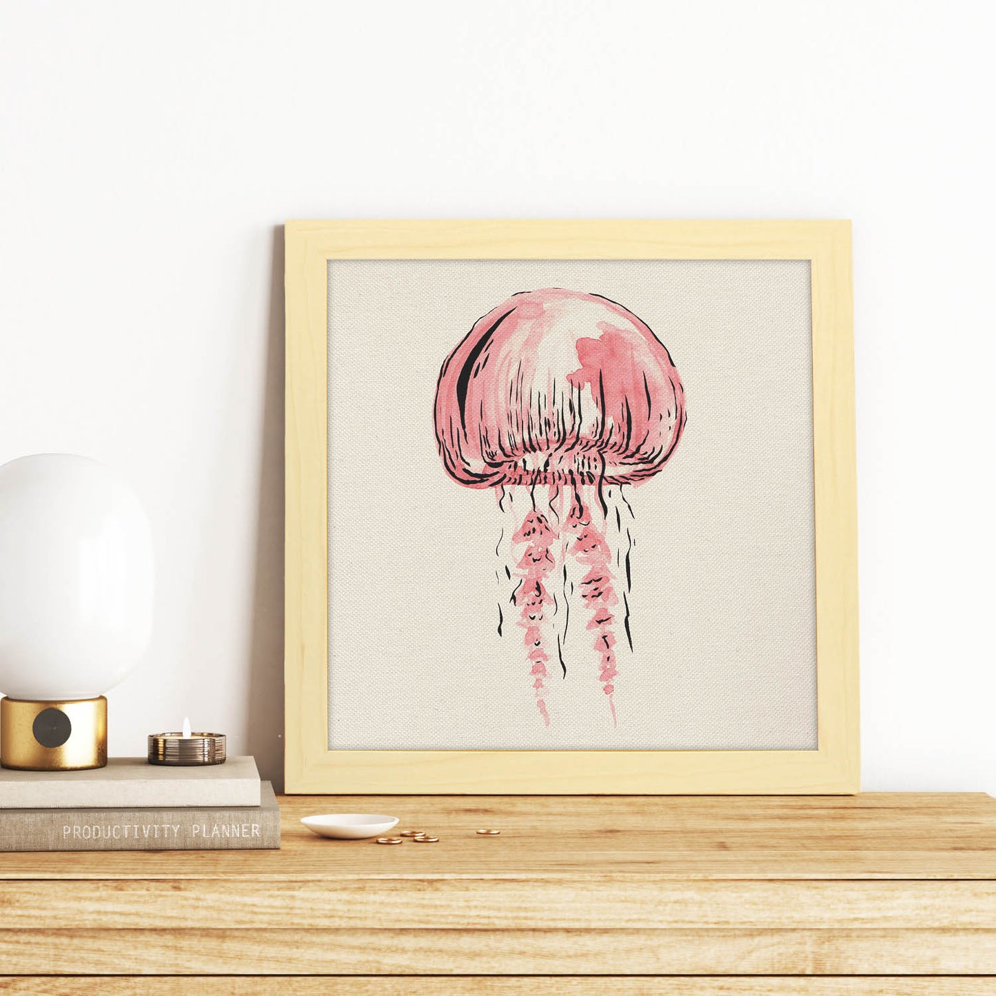 Poster cuadrado con dibujos de peces. Lámina Medusa encantadora, ilustrada con dibujos de peces y animales del mar.-Artwork-Nacnic-Nacnic Estudio SL