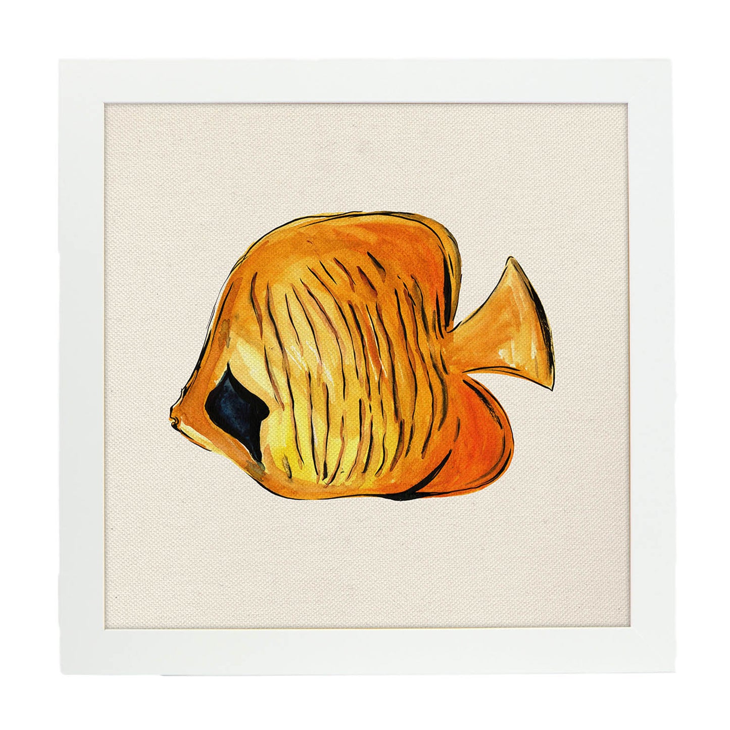 Poster cuadrado con dibujos de peces. Lámina Pececito amarillo, ilustrada con dibujos de peces y animales del mar.-Artwork-Nacnic-20x20 cm-Marco Blanco-Nacnic Estudio SL