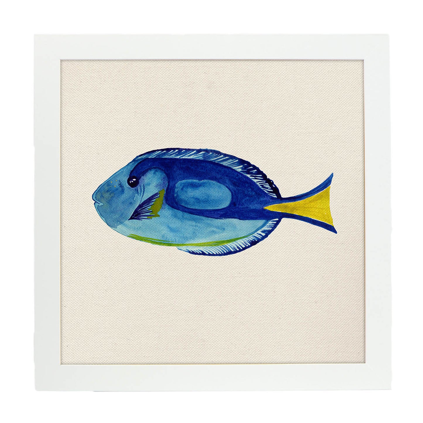 Poster cuadrado con dibujos de peces. Lámina Pez azulón, ilustrada con dibujos de peces y animales del mar.-Artwork-Nacnic-25x25 cm-Marco Blanco-Nacnic Estudio SL