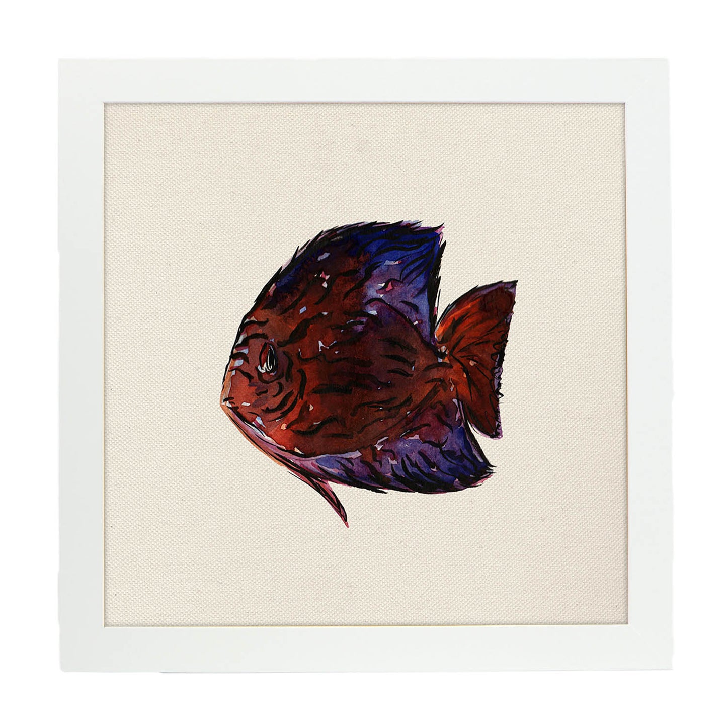 Poster cuadrado con dibujos de peces. Lámina Pez en su salsa, ilustrada con dibujos de peces y animales del mar.-Artwork-Nacnic-20x20 cm-Marco Blanco-Nacnic Estudio SL