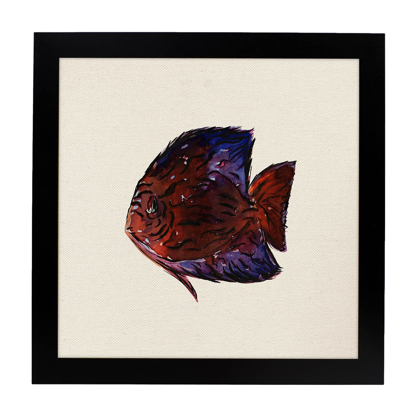 Poster cuadrado con dibujos de peces. Lámina Pez en su salsa, ilustrada con dibujos de peces y animales del mar.-Artwork-Nacnic-25x25 cm-Marco Negro-Nacnic Estudio SL