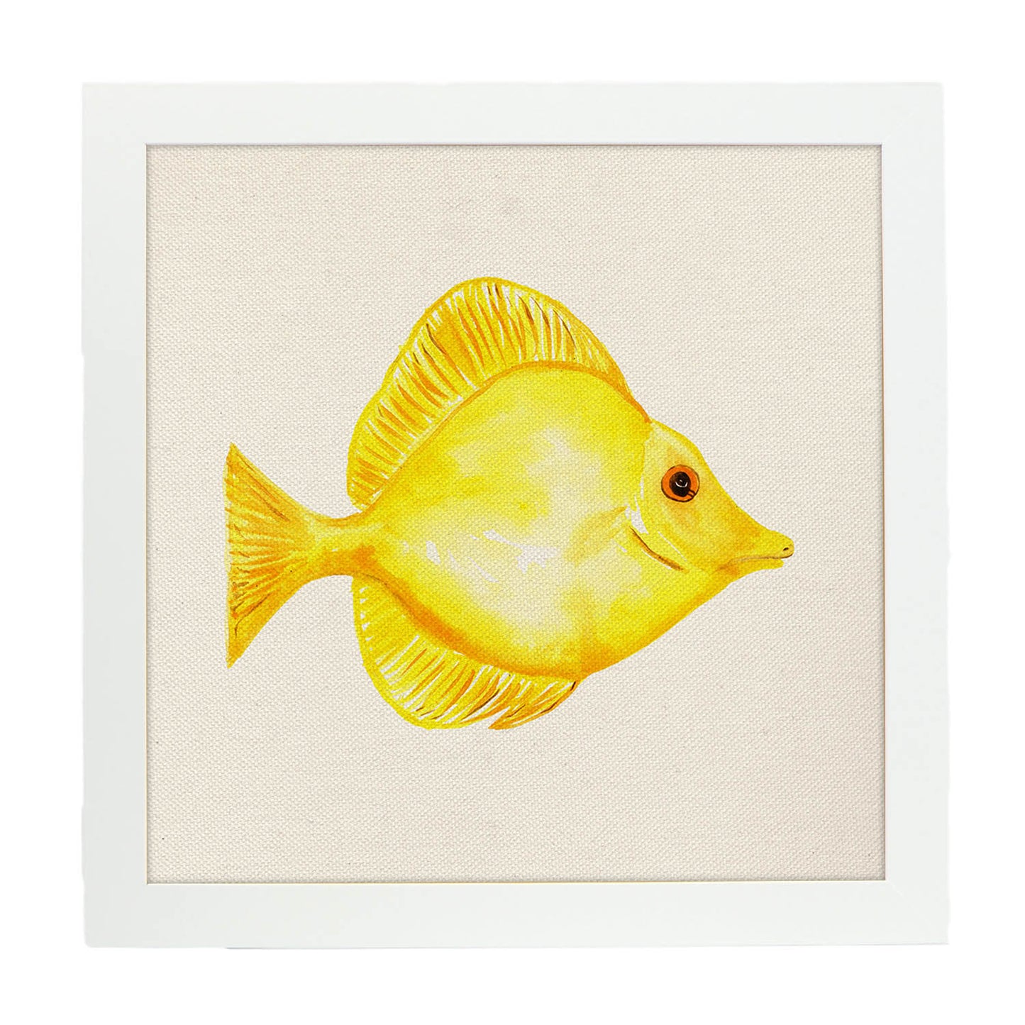 Poster cuadrado con dibujos de peces. Lámina Pez felicidad, ilustrada con dibujos de peces y animales del mar.-Artwork-Nacnic-20x20 cm-Marco Blanco-Nacnic Estudio SL