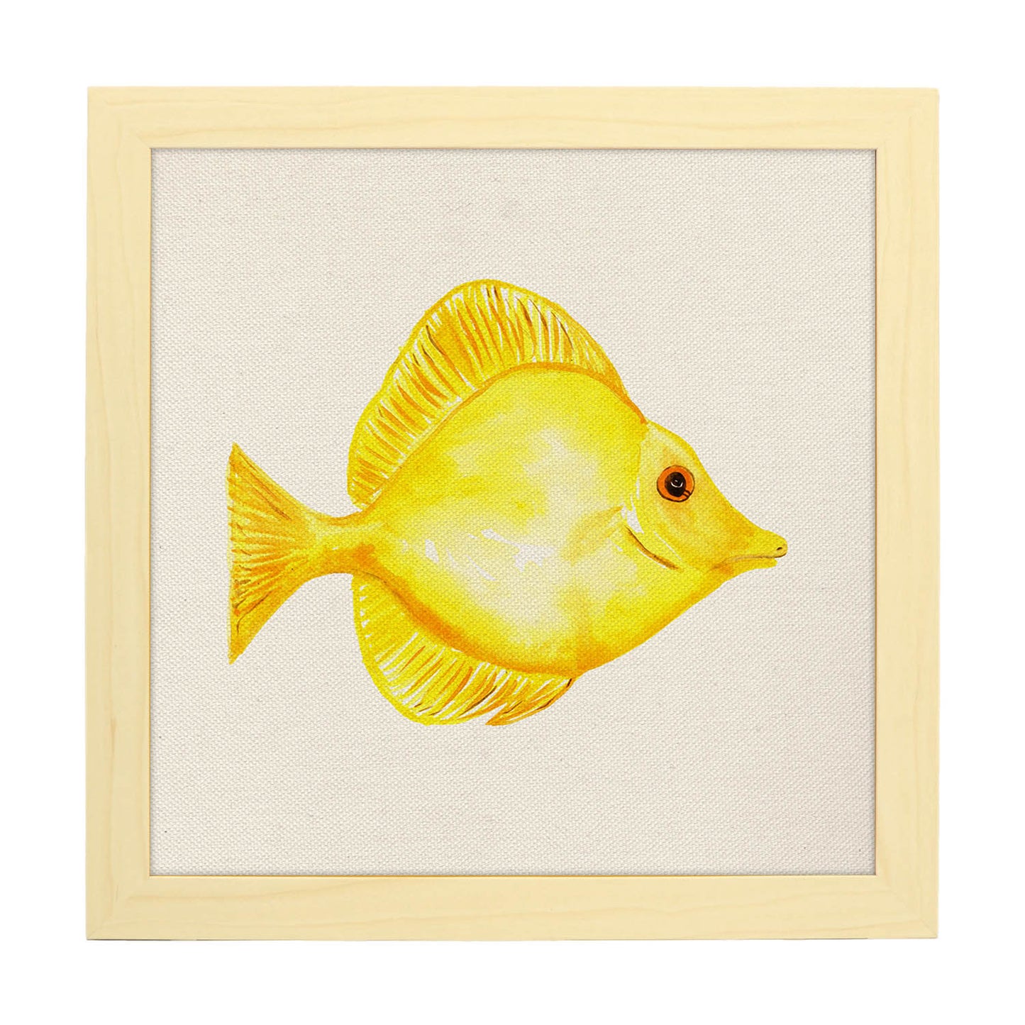 Poster cuadrado con dibujos de peces. Lámina Pez felicidad, ilustrada con dibujos de peces y animales del mar.-Artwork-Nacnic-20x20 cm-Marco Madera clara-Nacnic Estudio SL
