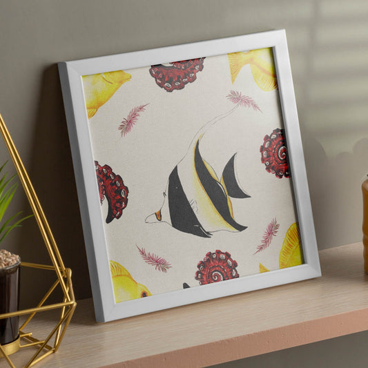 Poster cuadrado con dibujos de peces. Lámina Pez pececito, ilustrada con dibujos de peces y animales del mar.-Artwork-Nacnic-Nacnic Estudio SL