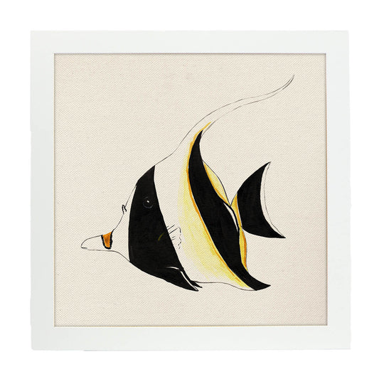 Poster cuadrado con dibujos de peces. Lámina Pez rayado, ilustrada con dibujos de peces y animales del mar.-Artwork-Nacnic-20x20 cm-Marco Blanco-Nacnic Estudio SL