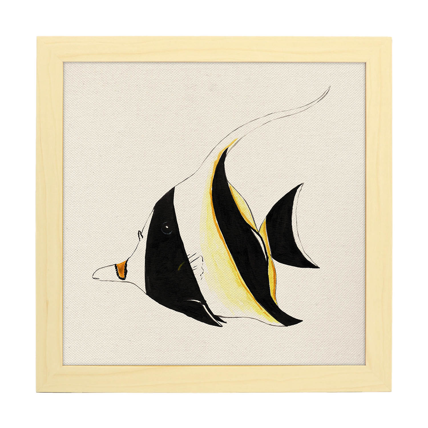 Poster cuadrado con dibujos de peces. Lámina Pez rayado, ilustrada con dibujos de peces y animales del mar.-Artwork-Nacnic-25x25 cm-Marco Madera clara-Nacnic Estudio SL