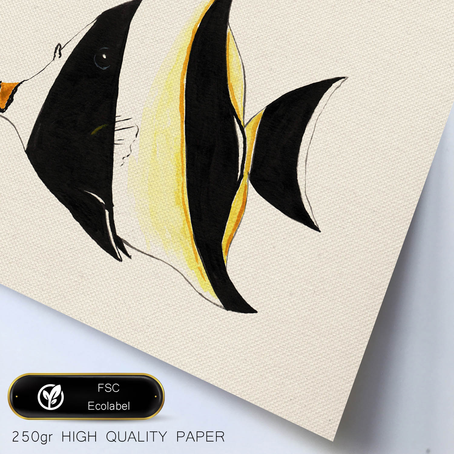 Poster cuadrado con dibujos de peces. Lámina Pez rayado, ilustrada con dibujos de peces y animales del mar.-Artwork-Nacnic-Nacnic Estudio SL