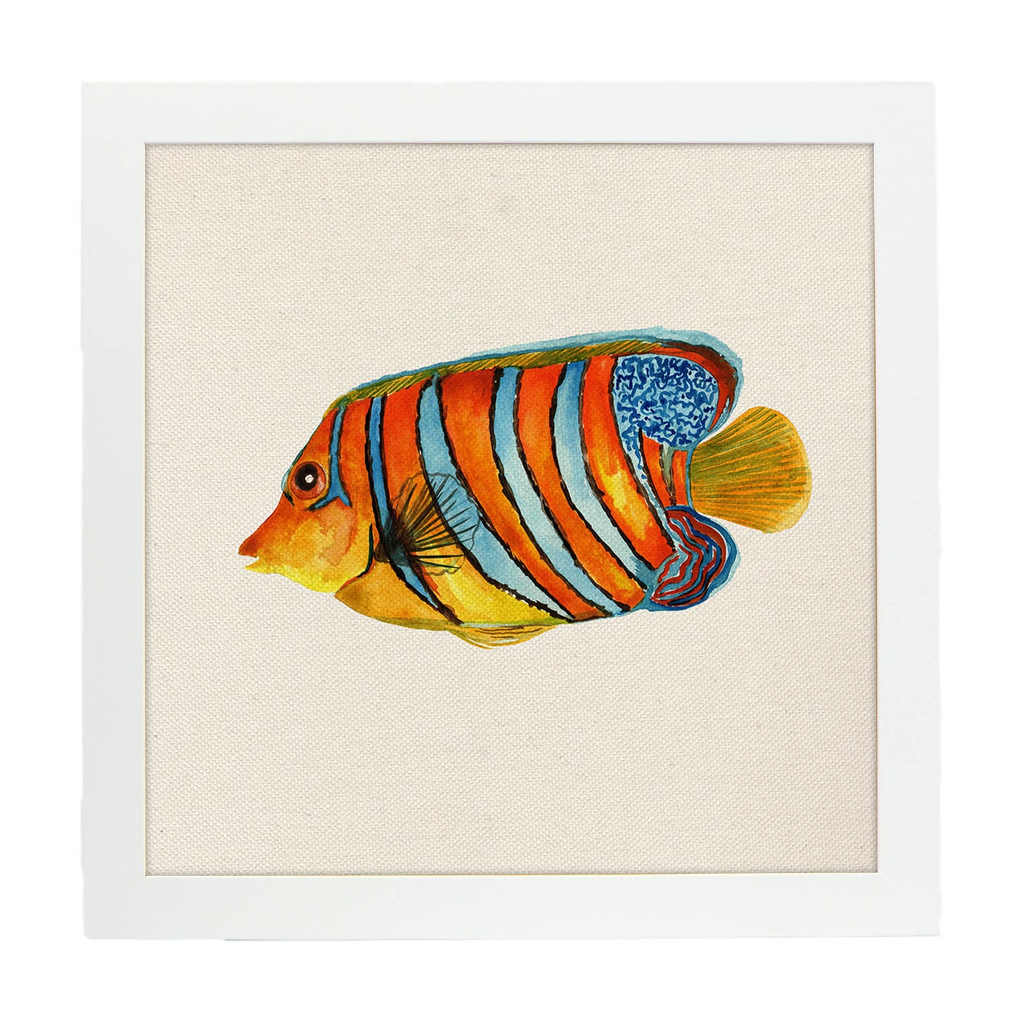 Poster cuadrado con dibujos de peces. Lámina Pez solitario, ilustrada con dibujos de peces y animales del mar.-Artwork-Nacnic-20x20 cm-Marco Blanco-Nacnic Estudio SL