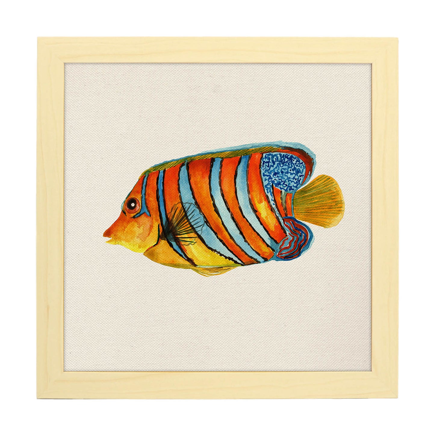 Poster cuadrado con dibujos de peces. Lámina Pez solitario, ilustrada con dibujos de peces y animales del mar.-Artwork-Nacnic-25x25 cm-Marco Madera clara-Nacnic Estudio SL