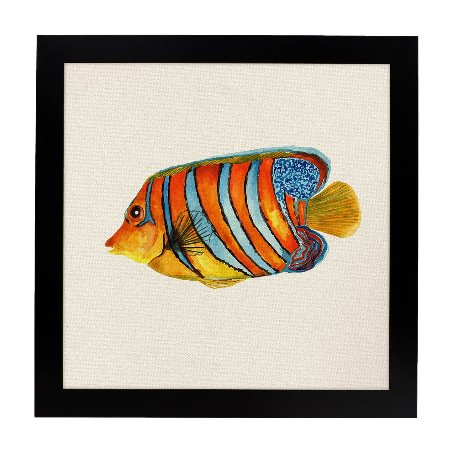 Poster cuadrado con dibujos de peces. Lámina Pez solitario, ilustrada con dibujos de peces y animales del mar.-Artwork-Nacnic-25x25 cm-Marco Negro-Nacnic Estudio SL