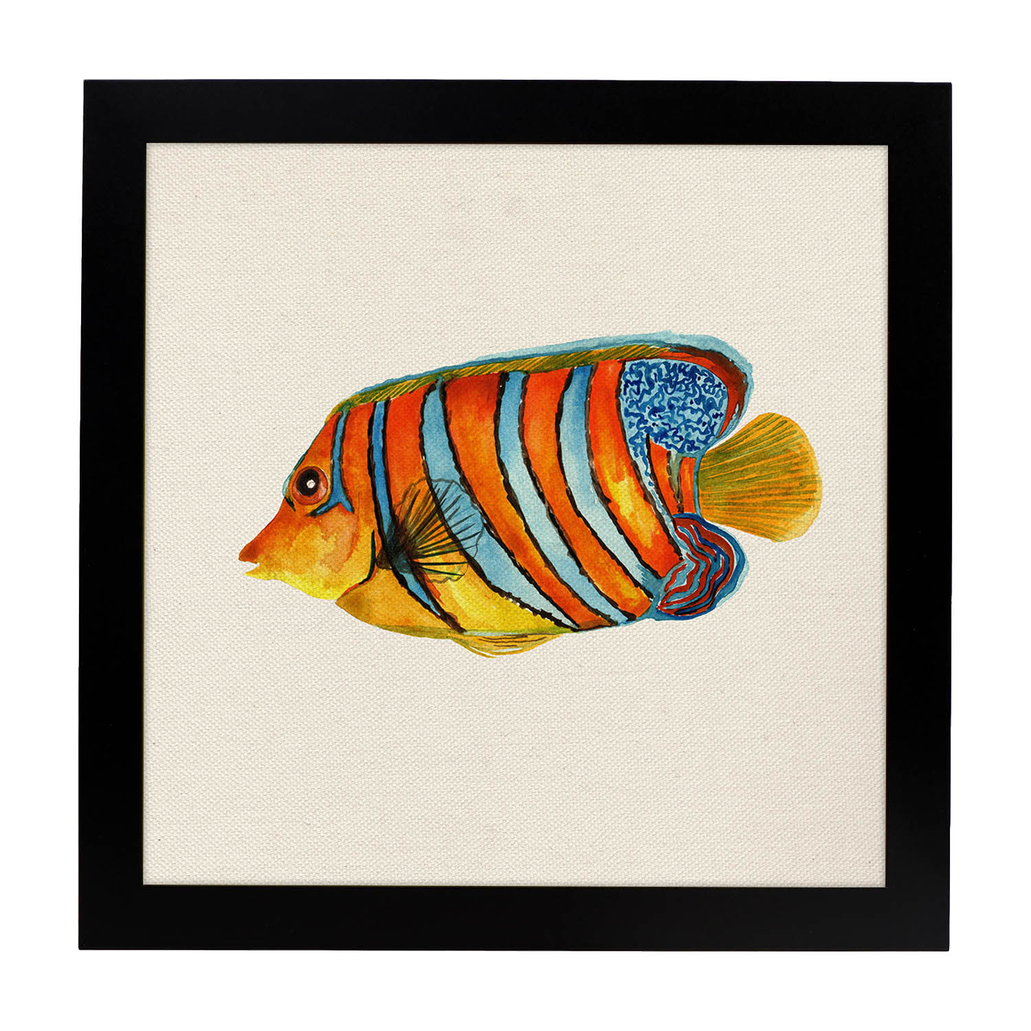 Poster cuadrado con dibujos de peces. Lámina Pez solitario, ilustrada con dibujos de peces y animales del mar.-Artwork-Nacnic-25x25 cm-Marco Negro-Nacnic Estudio SL