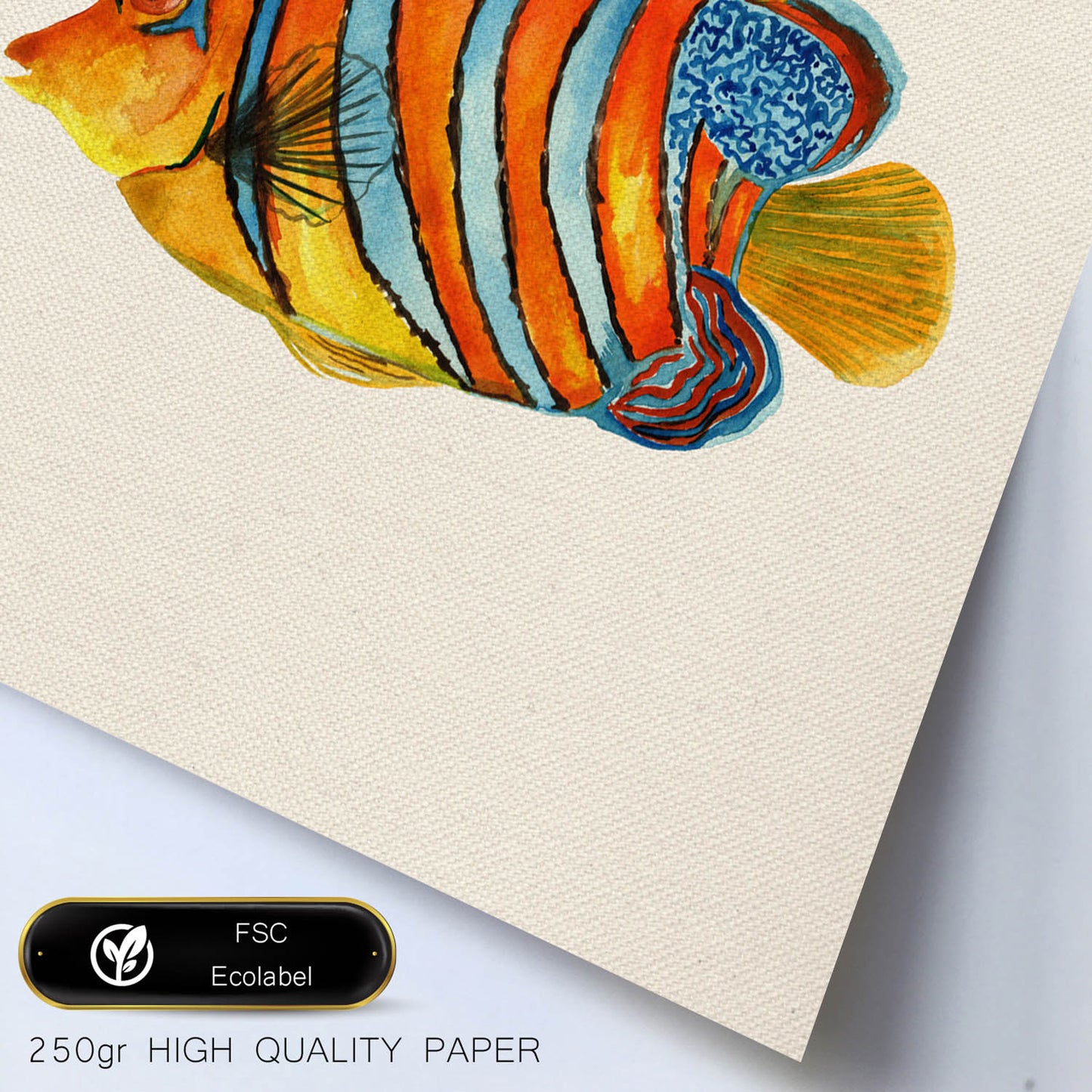 Poster cuadrado con dibujos de peces. Lámina Pez solitario, ilustrada con dibujos de peces y animales del mar.-Artwork-Nacnic-Nacnic Estudio SL
