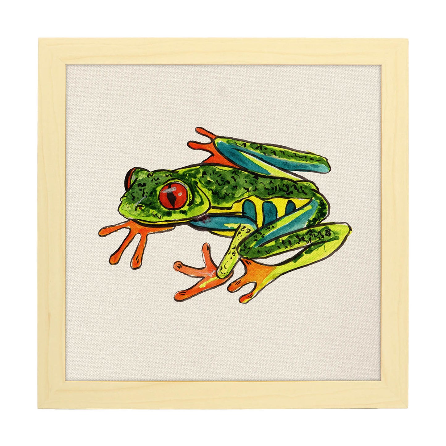 Poster cuadrado con dibujos de ranas y tortugas. Lámina Ranita saltarina, ilustrada con dibujos de tortugas, ranas, y sapos.-Artwork-Nacnic-25x25 cm-Marco Madera clara-Nacnic Estudio SL