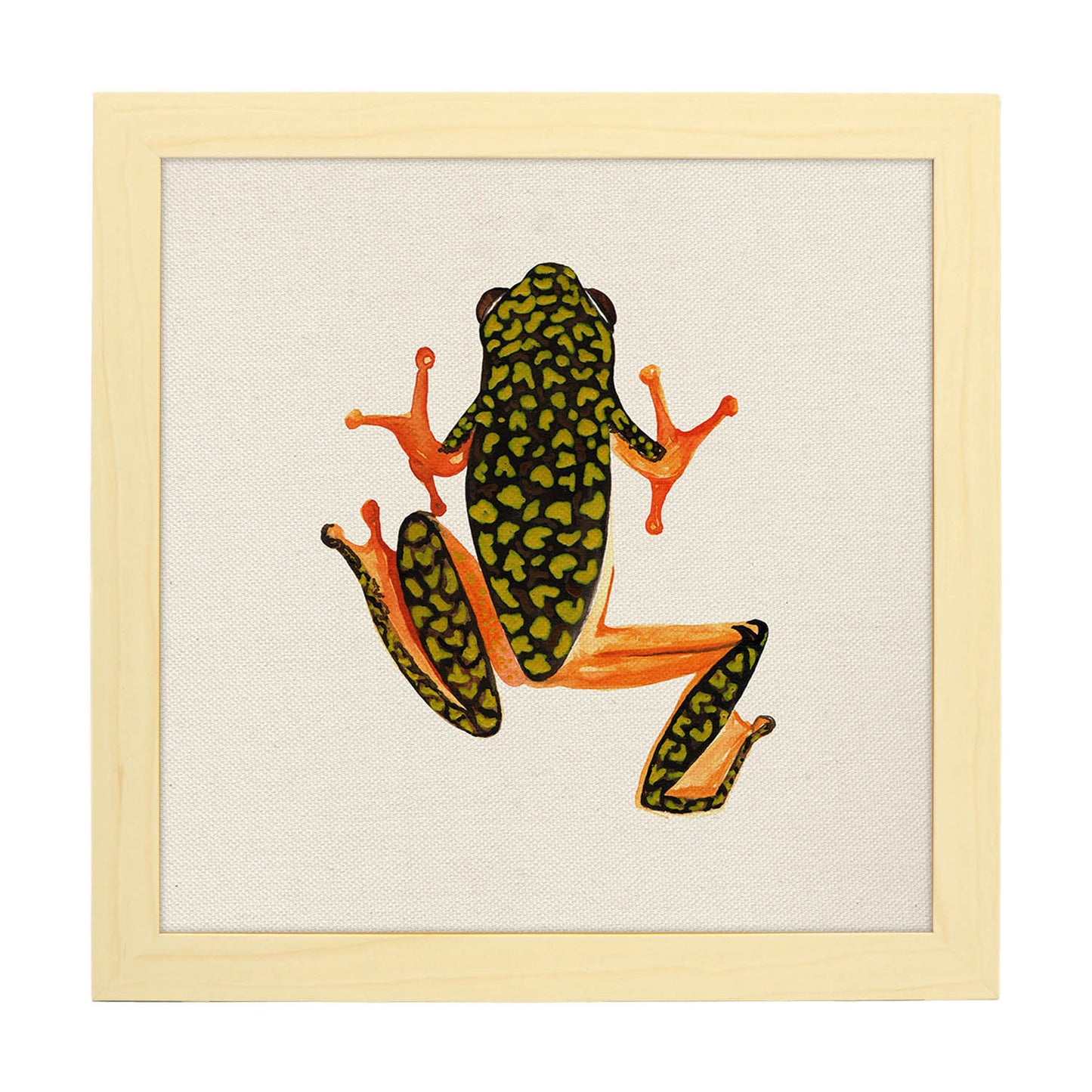 Poster cuadrado con dibujos de ranas y tortugas. Lámina Salta conmigo, ilustrada con dibujos de tortugas, ranas, y sapos.-Artwork-Nacnic-20x20 cm-Marco Madera clara-Nacnic Estudio SL