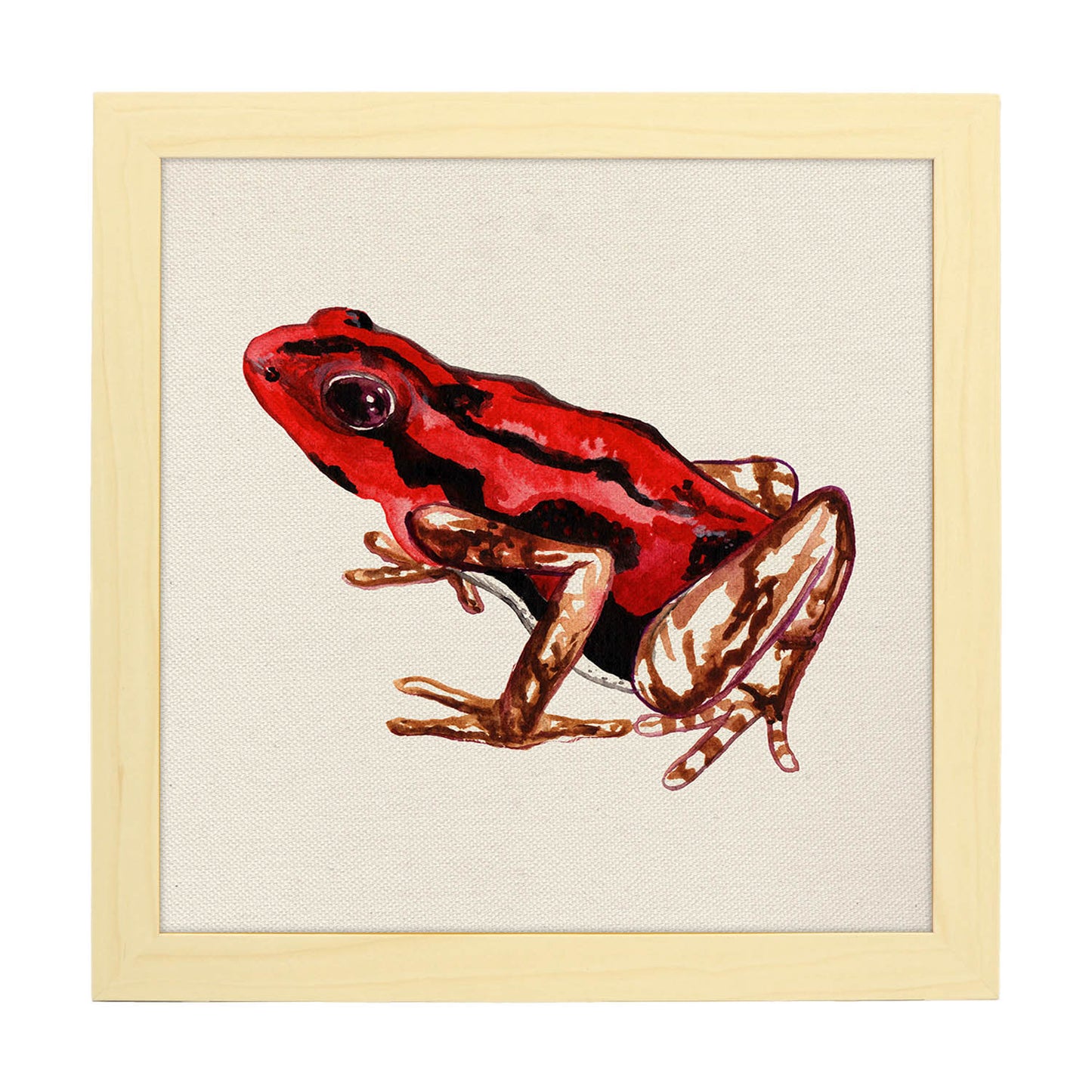 Poster cuadrado con dibujos de ranas y tortugas. Lámina Soy de fresa, ilustrada con dibujos de tortugas, ranas, y sapos.-Artwork-Nacnic-20x20 cm-Marco Madera clara-Nacnic Estudio SL