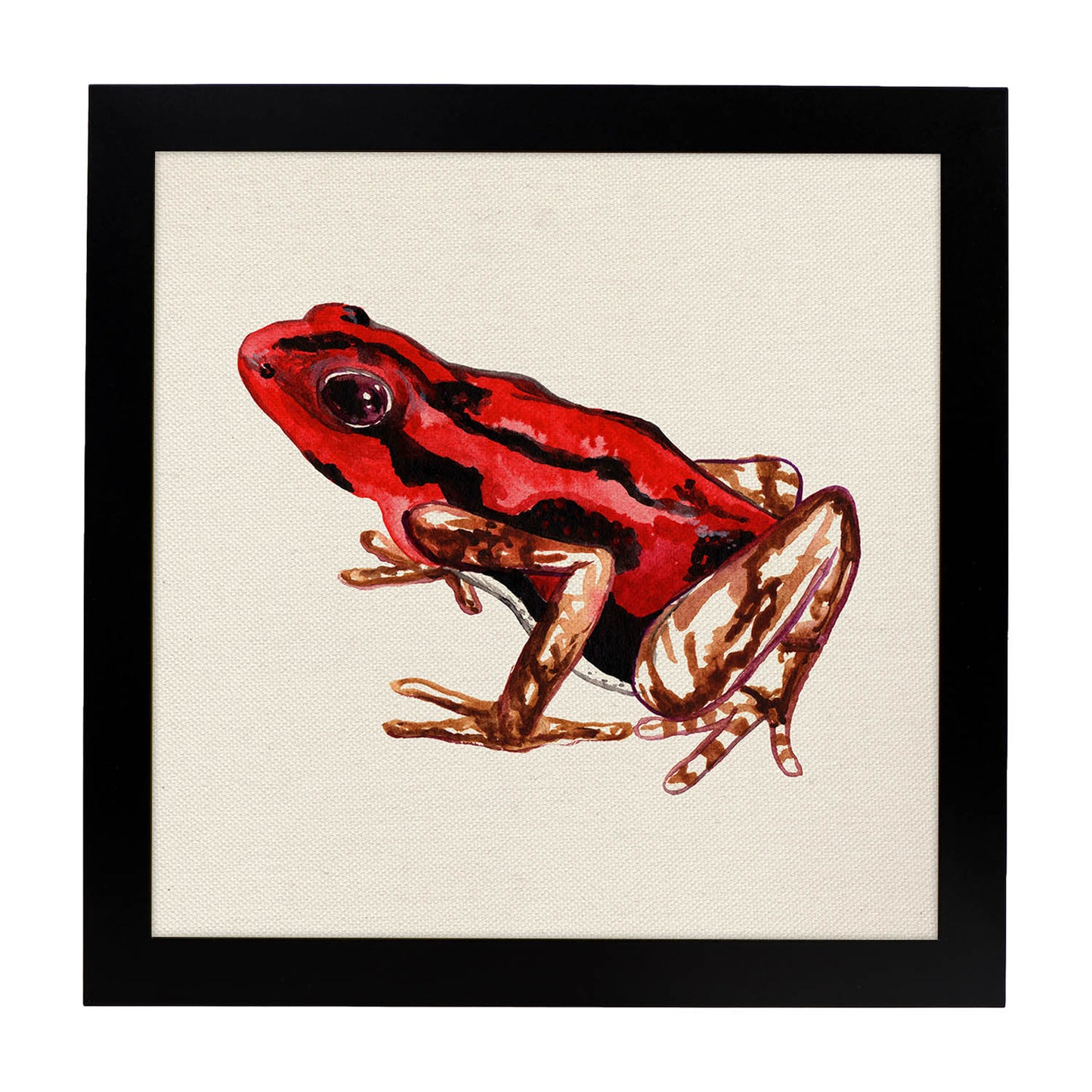 Poster cuadrado con dibujos de ranas y tortugas. Lámina Soy de fresa, ilustrada con dibujos de tortugas, ranas, y sapos.-Artwork-Nacnic-20x20 cm-Marco Negro-Nacnic Estudio SL