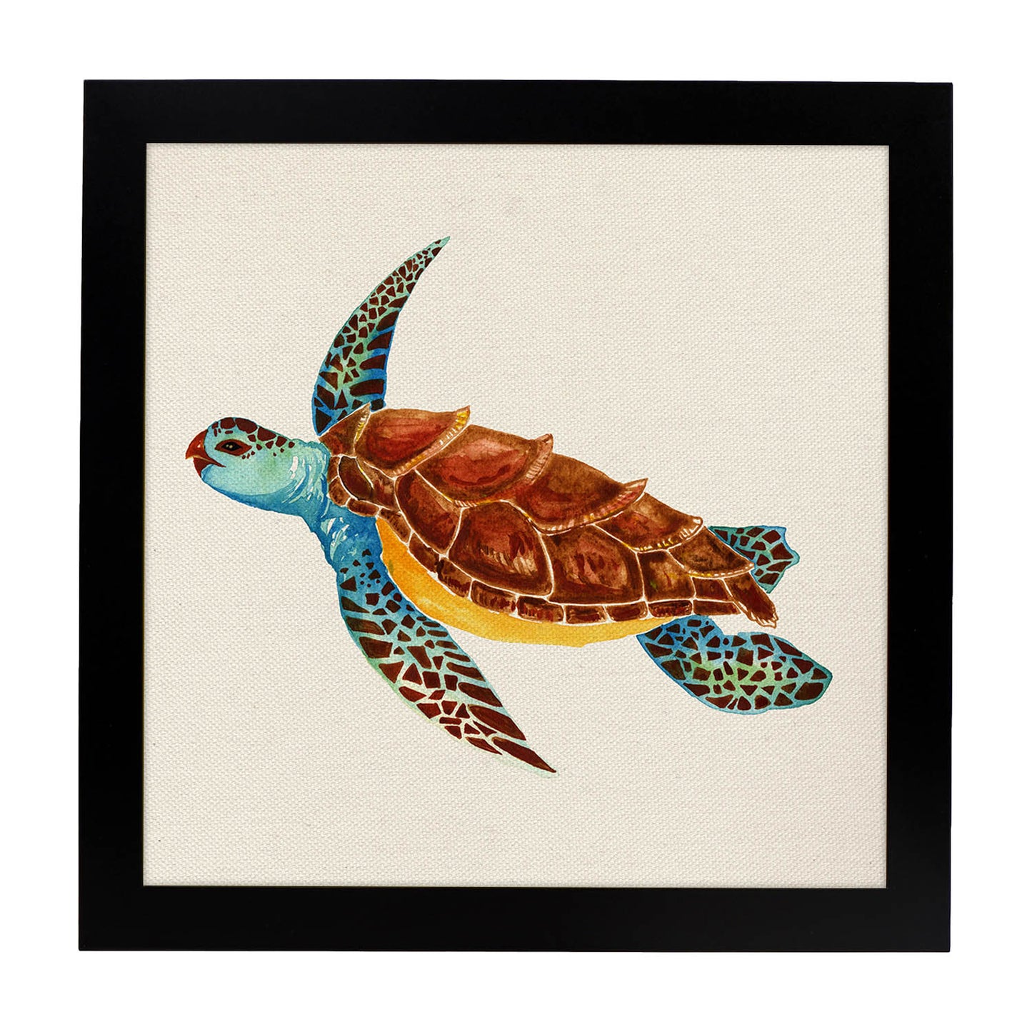Poster cuadrado con dibujos de ranas y tortugas. Lámina Tortuga viajera, ilustrada con dibujos de tortugas, ranas, y sapos.-Artwork-Nacnic-25x25 cm-Marco Negro-Nacnic Estudio SL