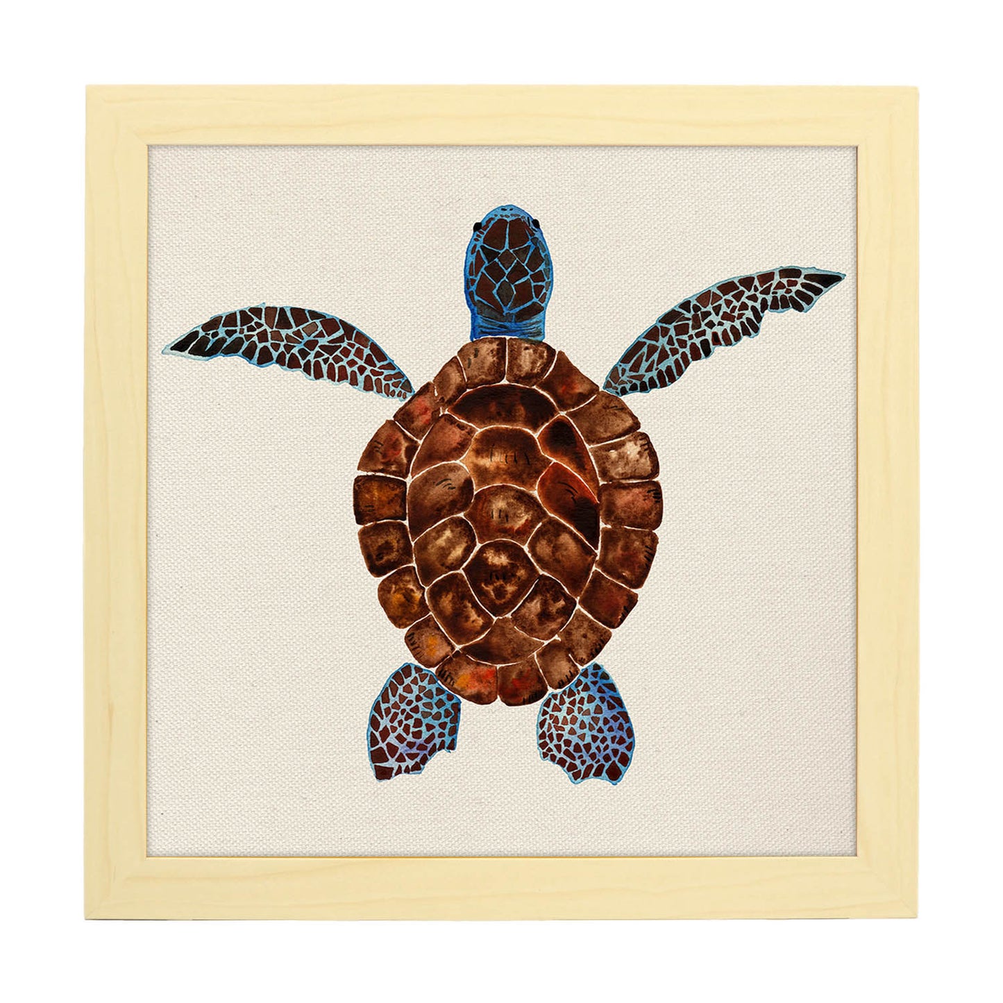 Poster cuadrado con dibujos de ranas y tortugas. Lámina Tortuguita, ilustrada con dibujos de tortugas, ranas, y sapos.-Artwork-Nacnic-20x20 cm-Marco Madera clara-Nacnic Estudio SL
