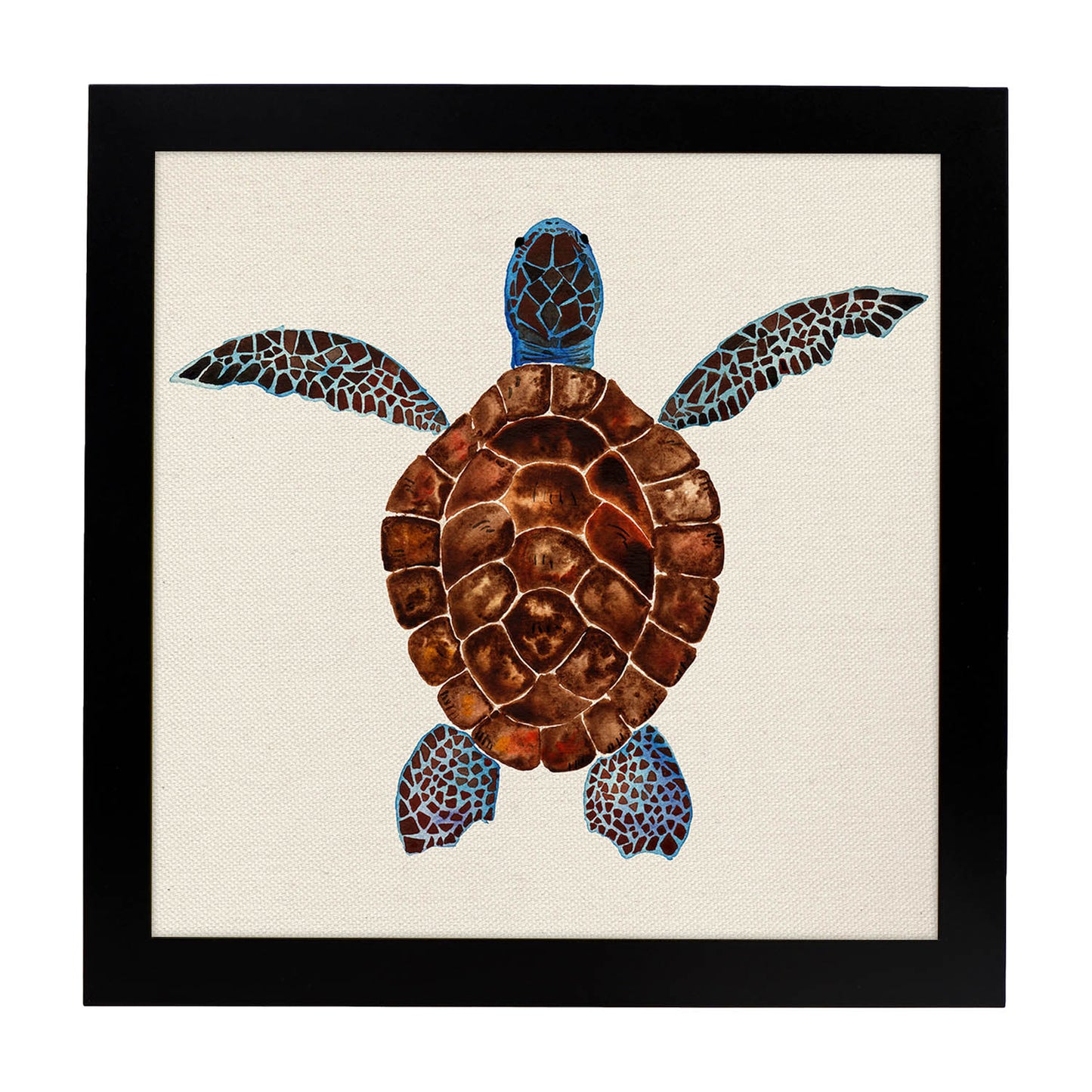 Poster cuadrado con dibujos de ranas y tortugas. Lámina Tortuguita, ilustrada con dibujos de tortugas, ranas, y sapos.-Artwork-Nacnic-25x25 cm-Marco Negro-Nacnic Estudio SL