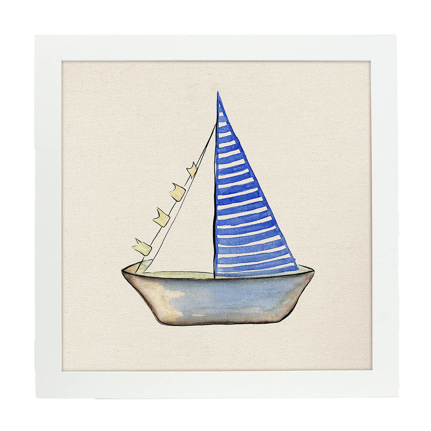 Poster cuadrado con dibujos del mar. Lámina Barquito de papel, ilustrada con dibujos del mar y el océano.-Artwork-Nacnic-25x25 cm-Marco Blanco-Nacnic Estudio SL