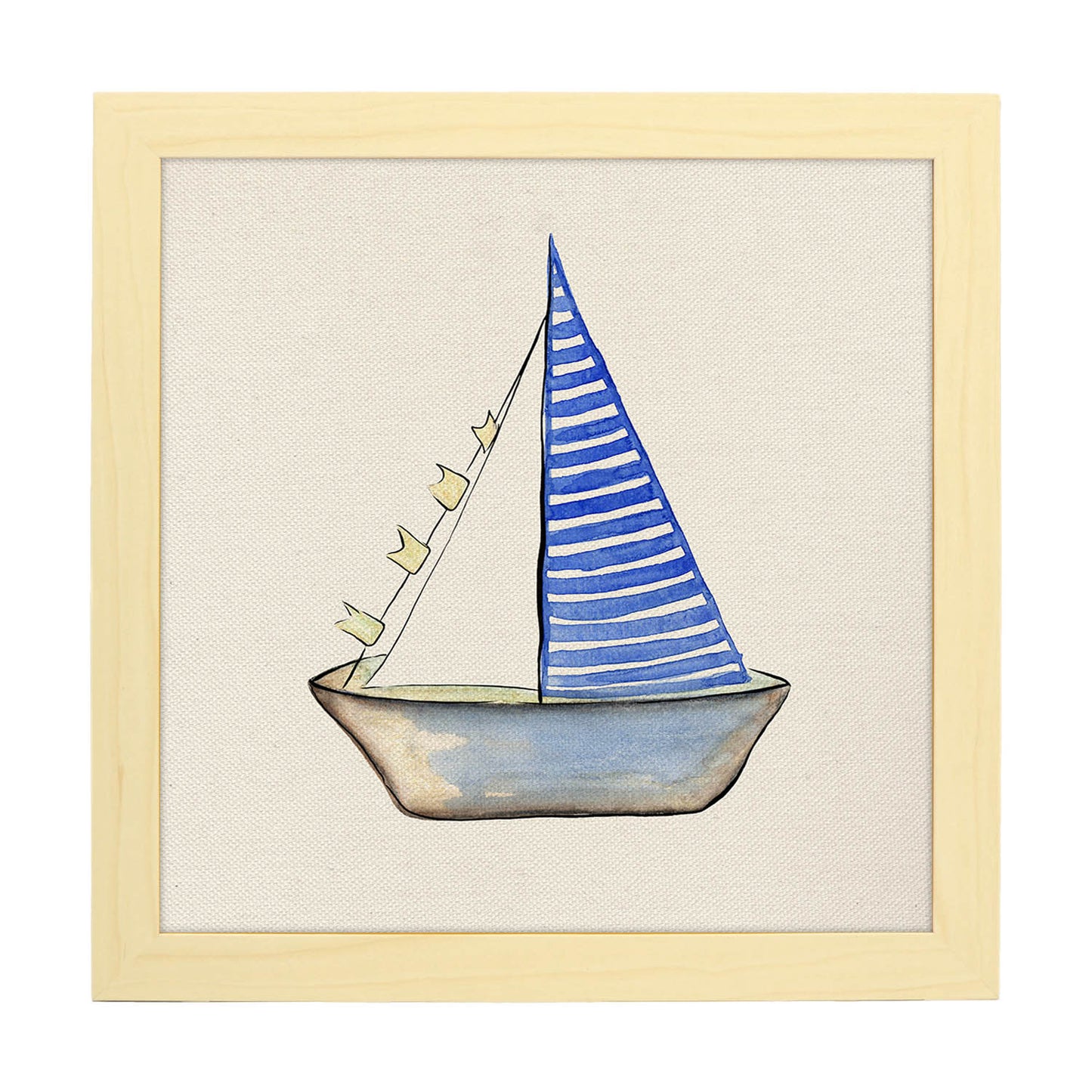 Poster cuadrado con dibujos del mar. Lámina Barquito de papel, ilustrada con dibujos del mar y el océano.-Artwork-Nacnic-25x25 cm-Marco Madera clara-Nacnic Estudio SL