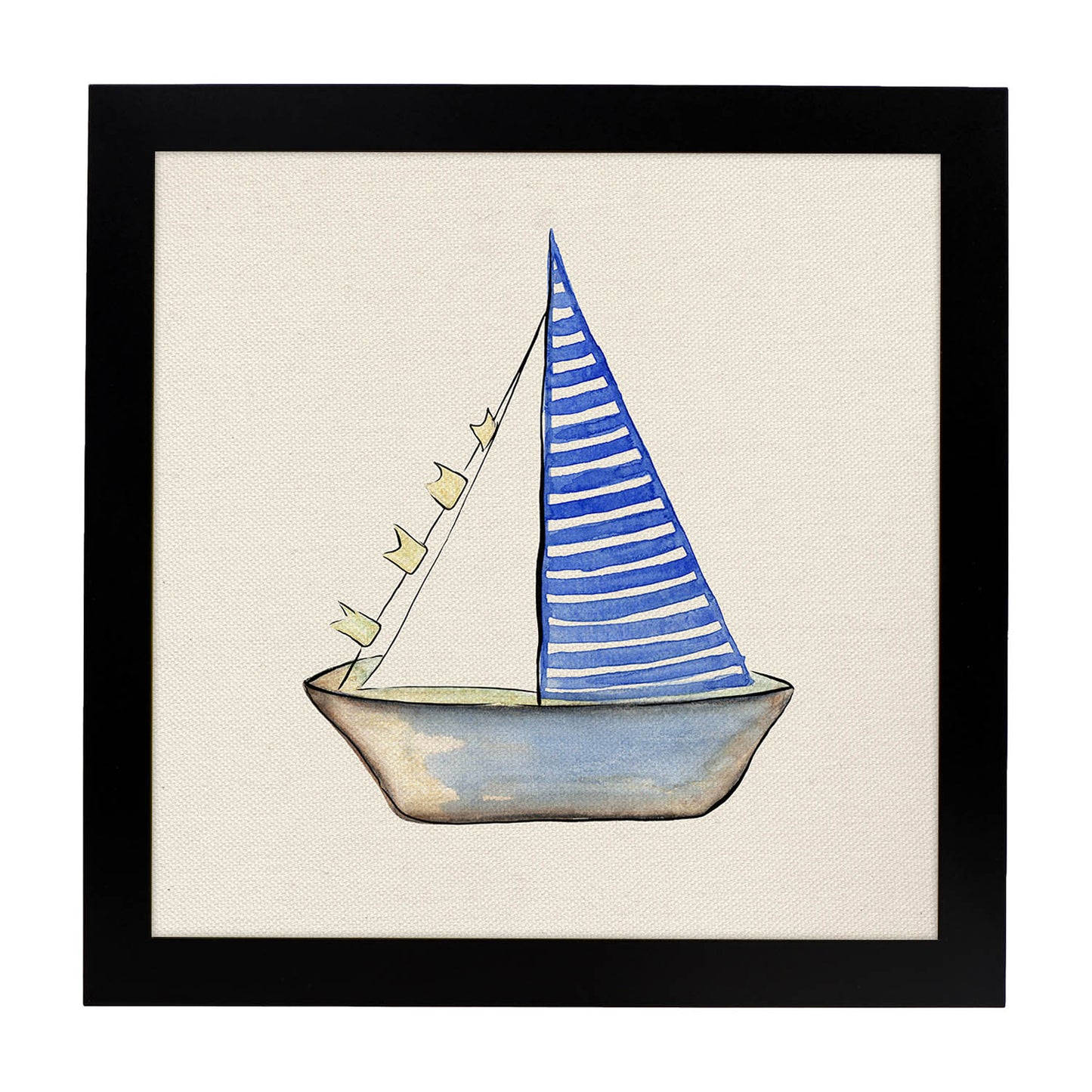 Poster cuadrado con dibujos del mar. Lámina Barquito de papel, ilustrada con dibujos del mar y el océano.-Artwork-Nacnic-25x25 cm-Marco Negro-Nacnic Estudio SL