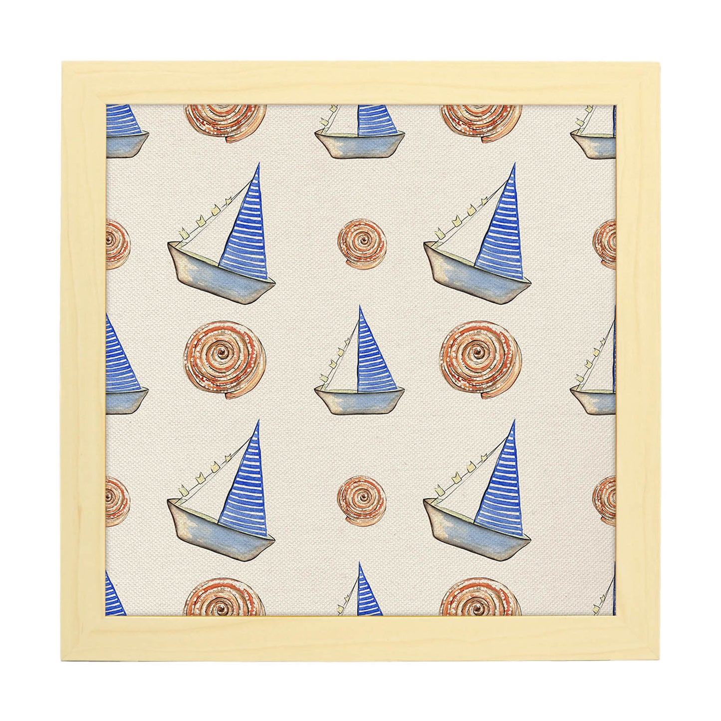 Poster cuadrado con dibujos del mar. Lámina Barquitos de papel, ilustrada con dibujos del mar y el océano.-Artwork-Nacnic-20x20 cm-Marco Madera clara-Nacnic Estudio SL