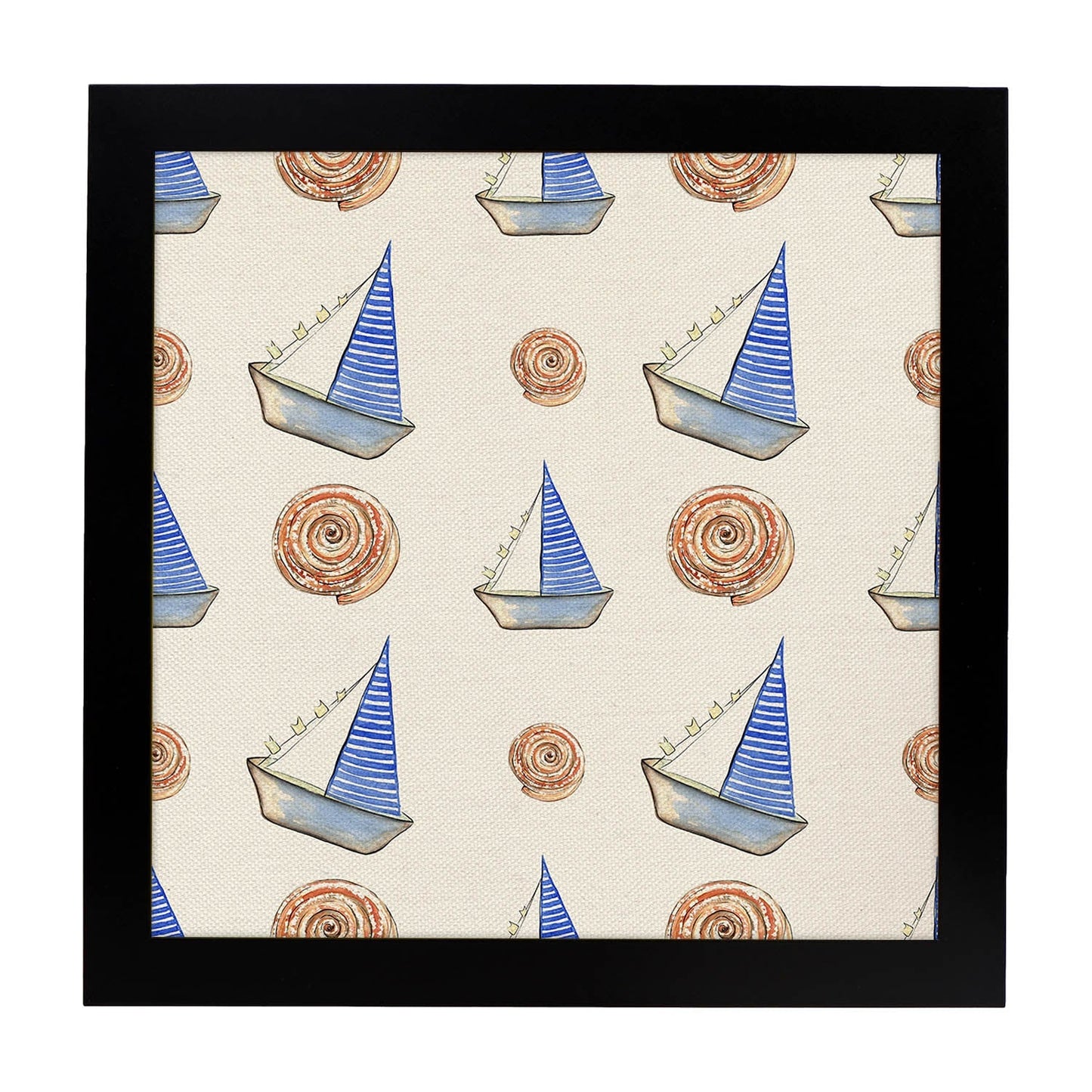 Poster cuadrado con dibujos del mar. Lámina Barquitos de papel, ilustrada con dibujos del mar y el océano.-Artwork-Nacnic-20x20 cm-Marco Negro-Nacnic Estudio SL