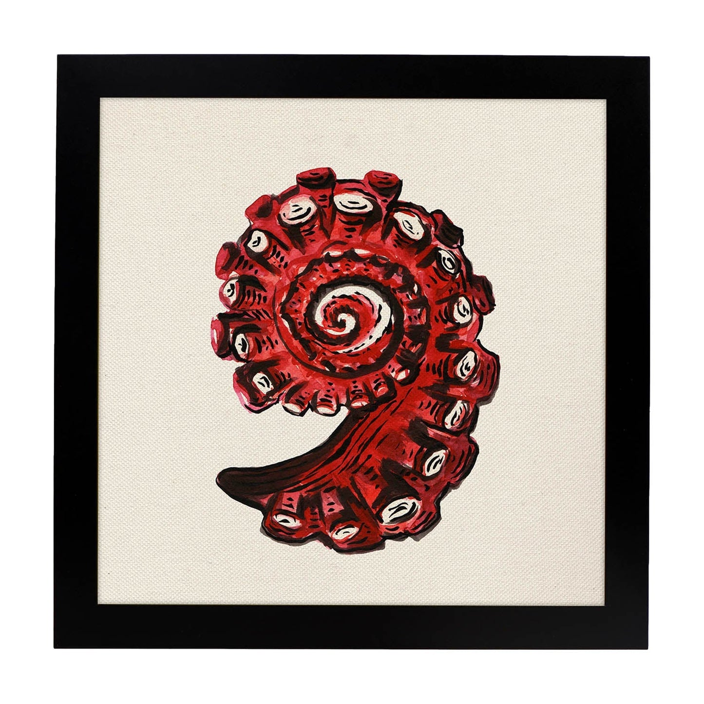 Poster cuadrado con dibujos del mar. Lámina Caracola bermellón, ilustrada con dibujos del mar y el océano.-Artwork-Nacnic-25x25 cm-Marco Negro-Nacnic Estudio SL