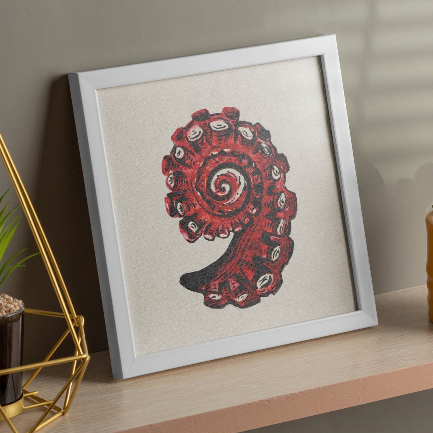 Poster cuadrado con dibujos del mar. Lámina Caracola bermellón, ilustrada con dibujos del mar y el océano.-Artwork-Nacnic-Nacnic Estudio SL