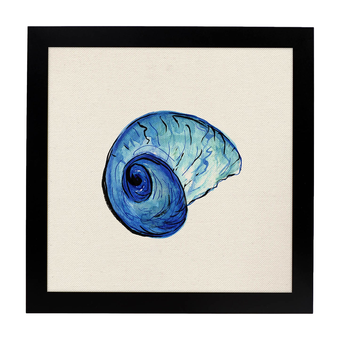 Poster cuadrado con dibujos del mar. Lámina Concha azulada, ilustrada con dibujos del mar y el océano.-Artwork-Nacnic-25x25 cm-Marco Negro-Nacnic Estudio SL