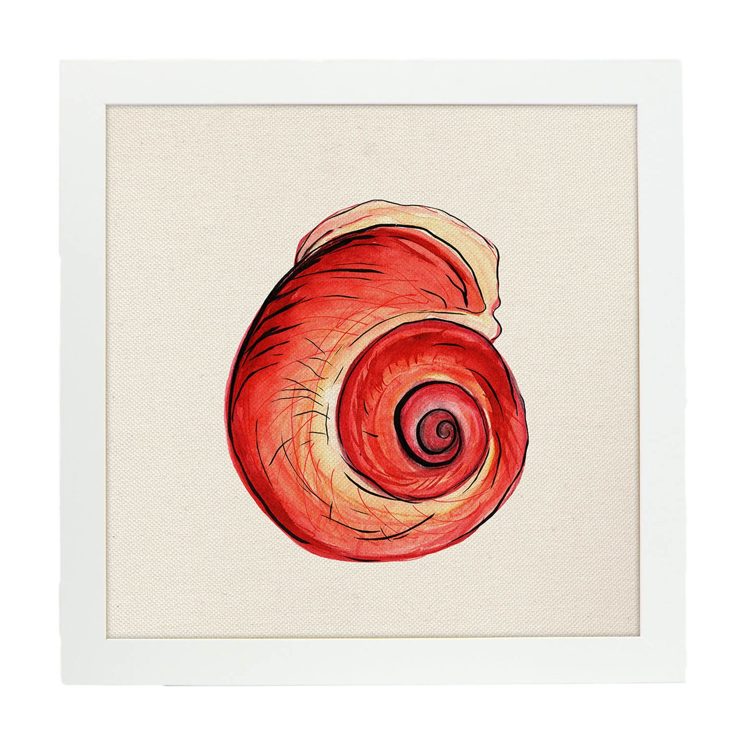 Poster cuadrado con dibujos del mar. Lámina Concha rojiza, ilustrada con dibujos del mar y el océano.-Artwork-Nacnic-25x25 cm-Marco Blanco-Nacnic Estudio SL
