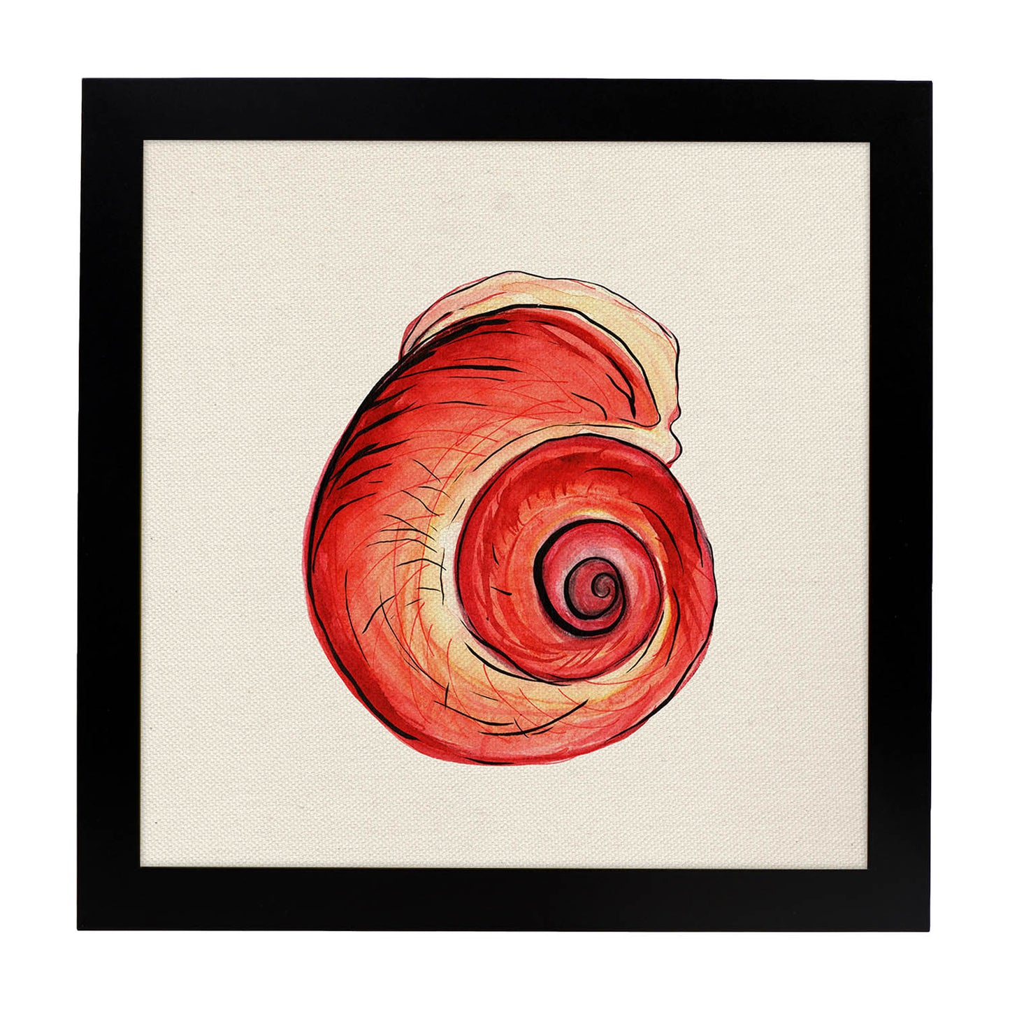 Poster cuadrado con dibujos del mar. Lámina Concha rojiza, ilustrada con dibujos del mar y el océano.-Artwork-Nacnic-25x25 cm-Marco Negro-Nacnic Estudio SL
