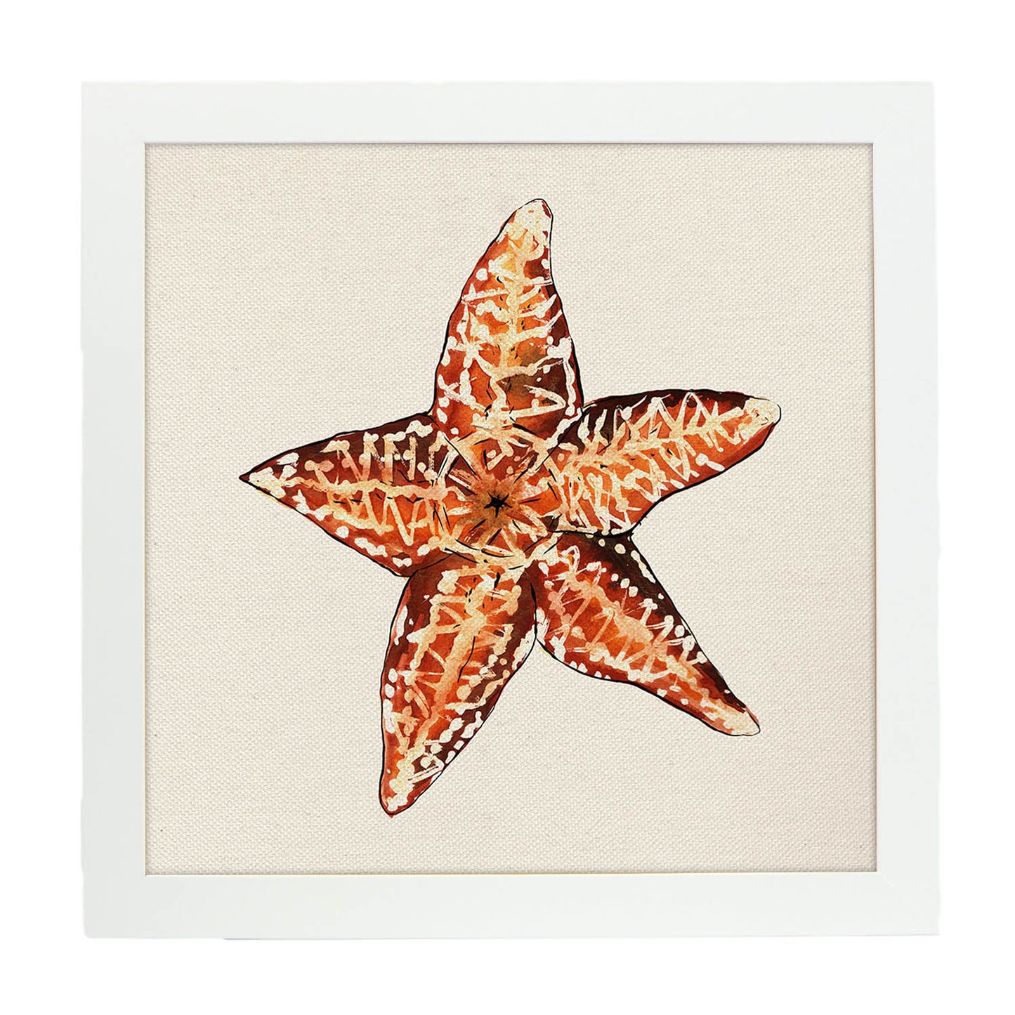 Poster cuadrado con dibujos del mar. Lámina estrella de mar, ilustrada con dibujos del mar y el océano.-Artwork-Nacnic-20x20 cm-Marco Blanco-Nacnic Estudio SL