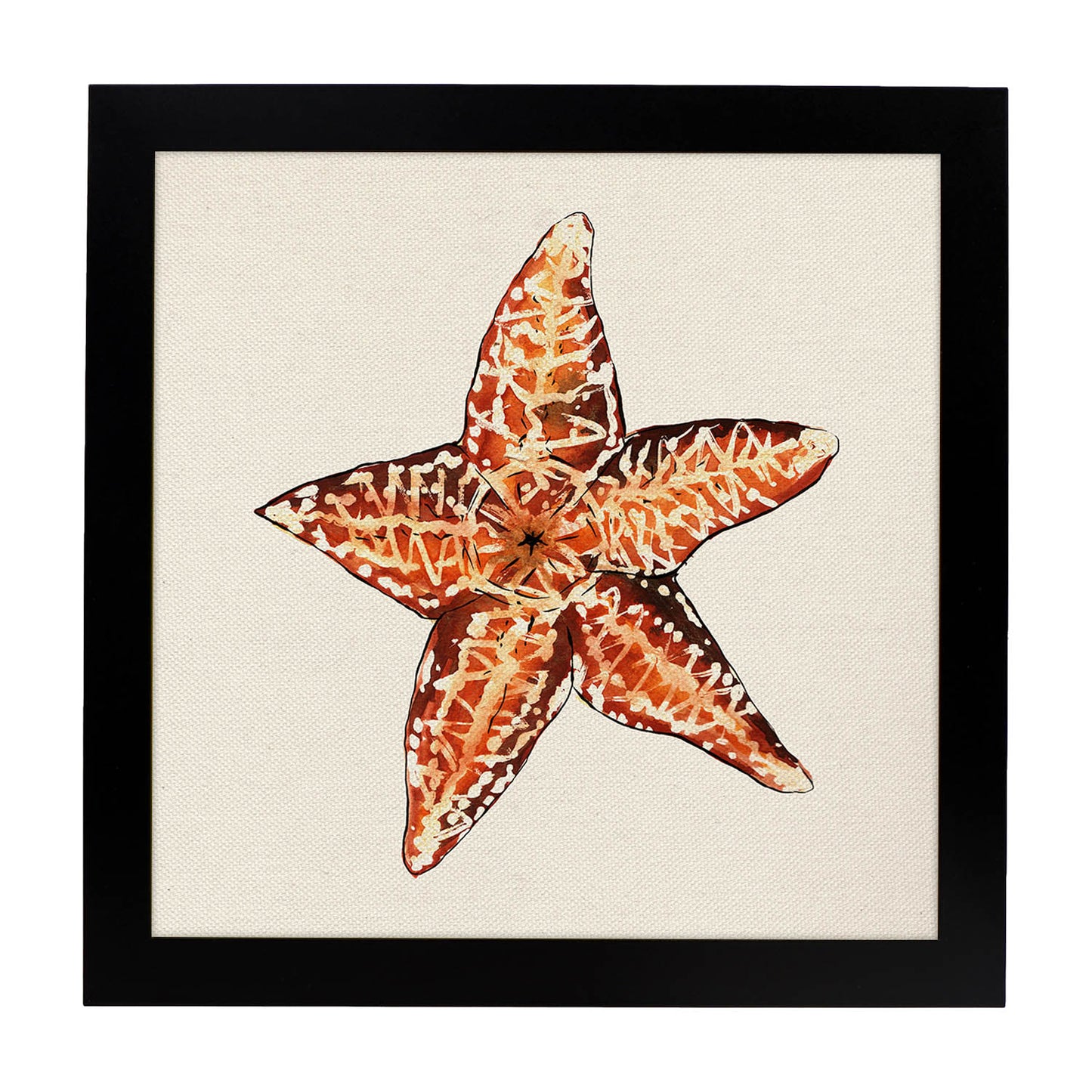 Poster cuadrado con dibujos del mar. Lámina estrella de mar, ilustrada con dibujos del mar y el océano.-Artwork-Nacnic-25x25 cm-Marco Negro-Nacnic Estudio SL