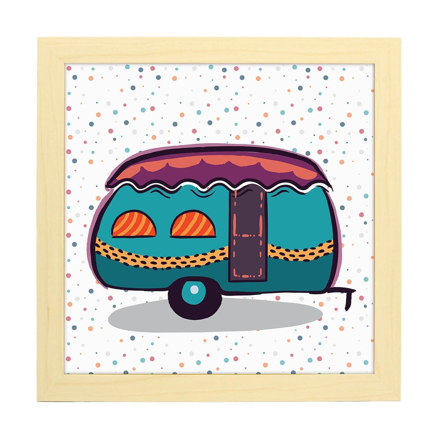 Poster cuadrado de caravanas. Lámina Caravana azul morado-Artwork-Nacnic-25x25 cm-Marco Madera clara-Nacnic Estudio SL