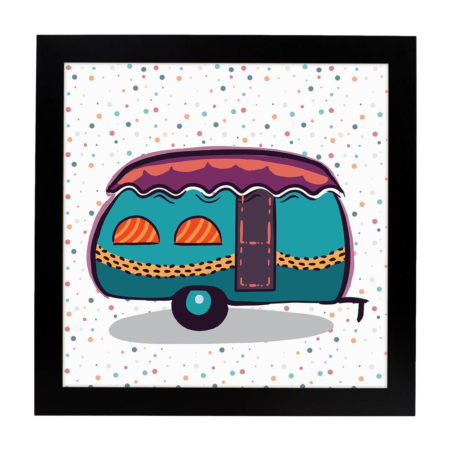 Poster cuadrado de caravanas. Lámina Caravana azul morado-Artwork-Nacnic-25x25 cm-Marco Negro-Nacnic Estudio SL